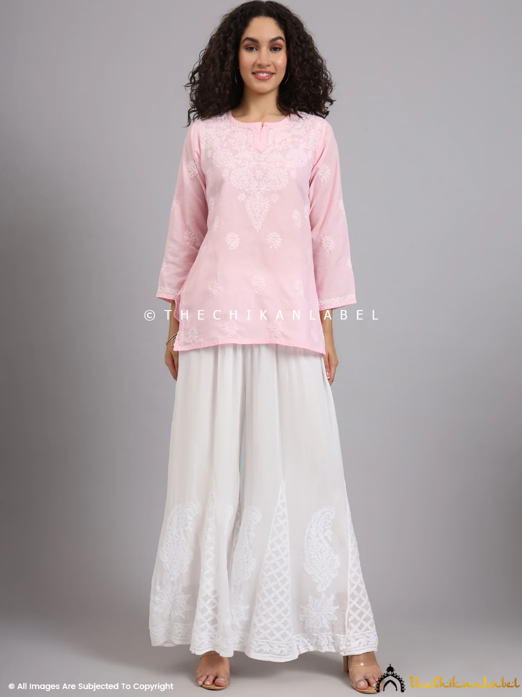 White Aadhya Viscose Chikankari Sharara - Image 7