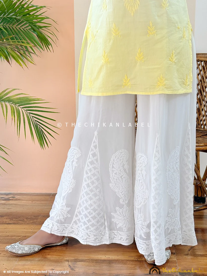 White Aadhya Viscose Chikankari Sharara - Image 8