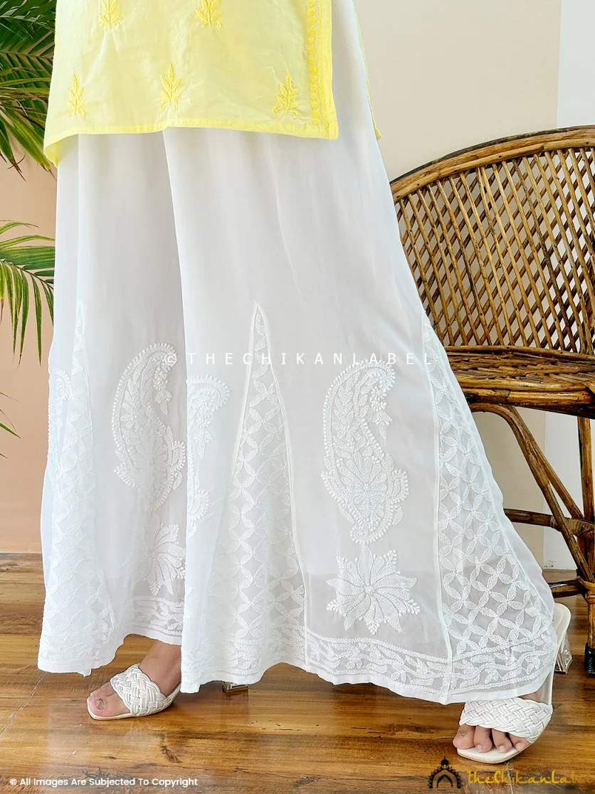 White Aadhya Viscose Chikankari Sharara - Image 9