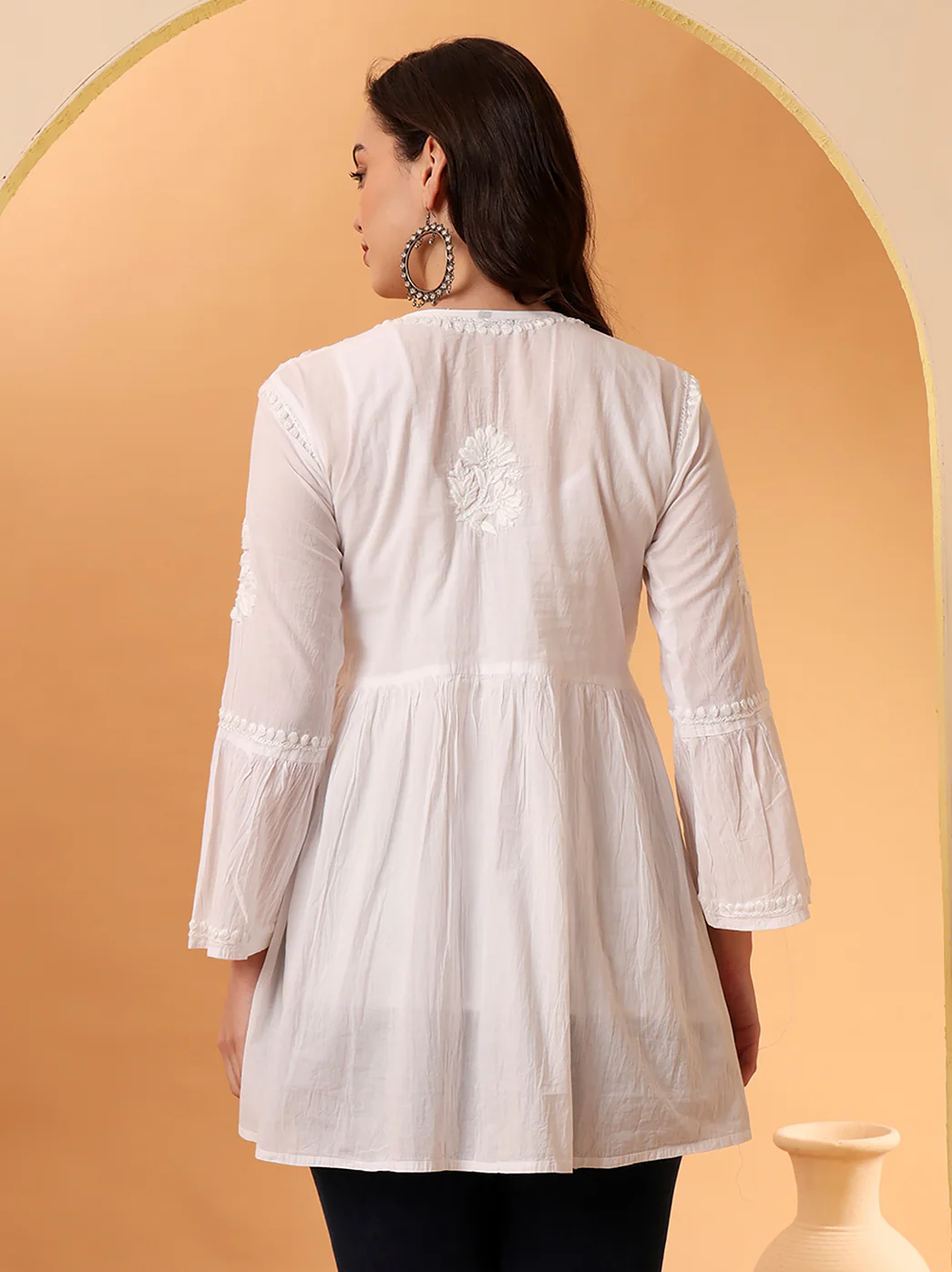 White Aahana Pure Mulmul Cotton Chikankari Peplum Top - Image 3