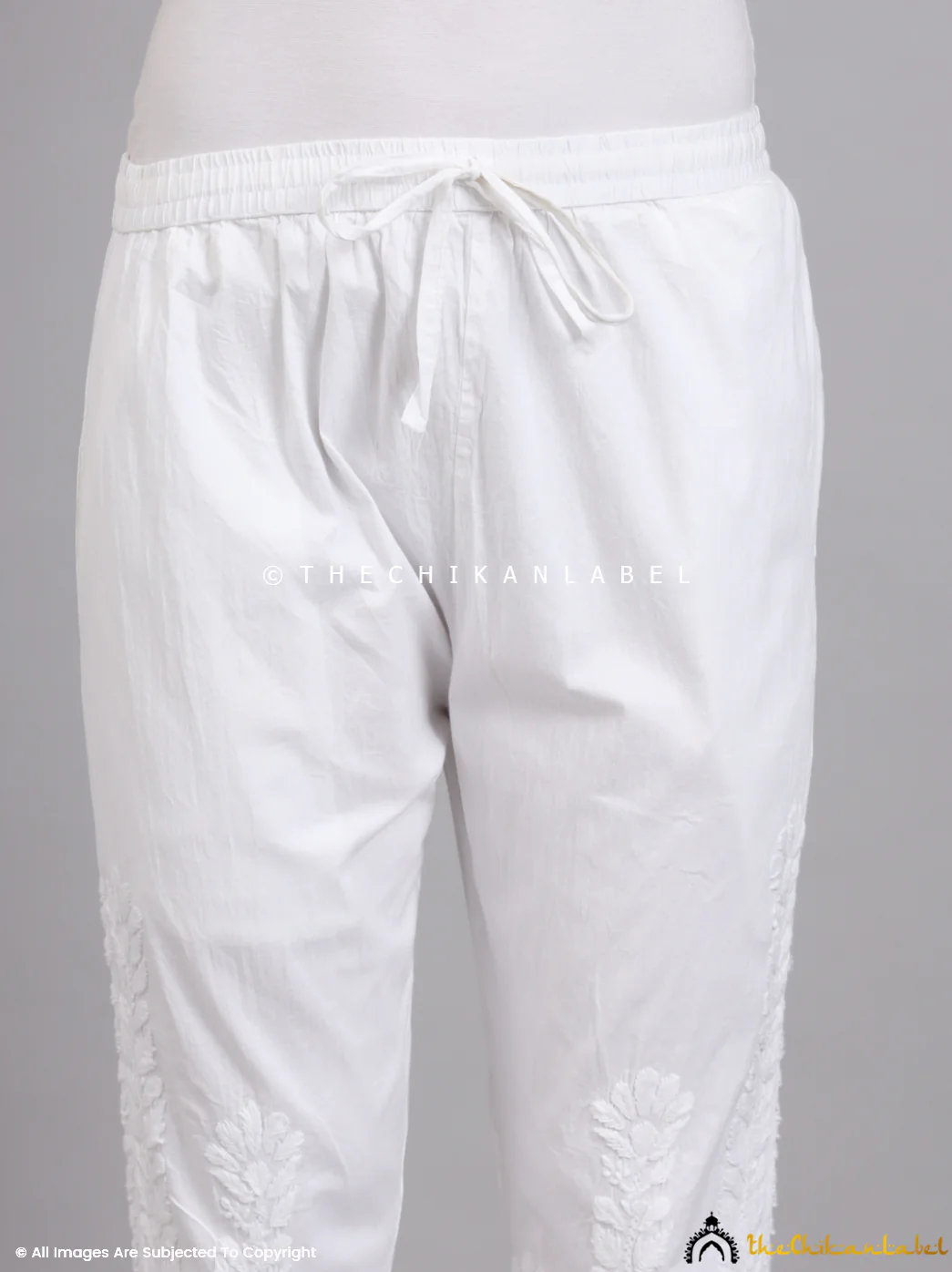 Aarushi Lycra Straight Chikankari Pant - White - Image 3