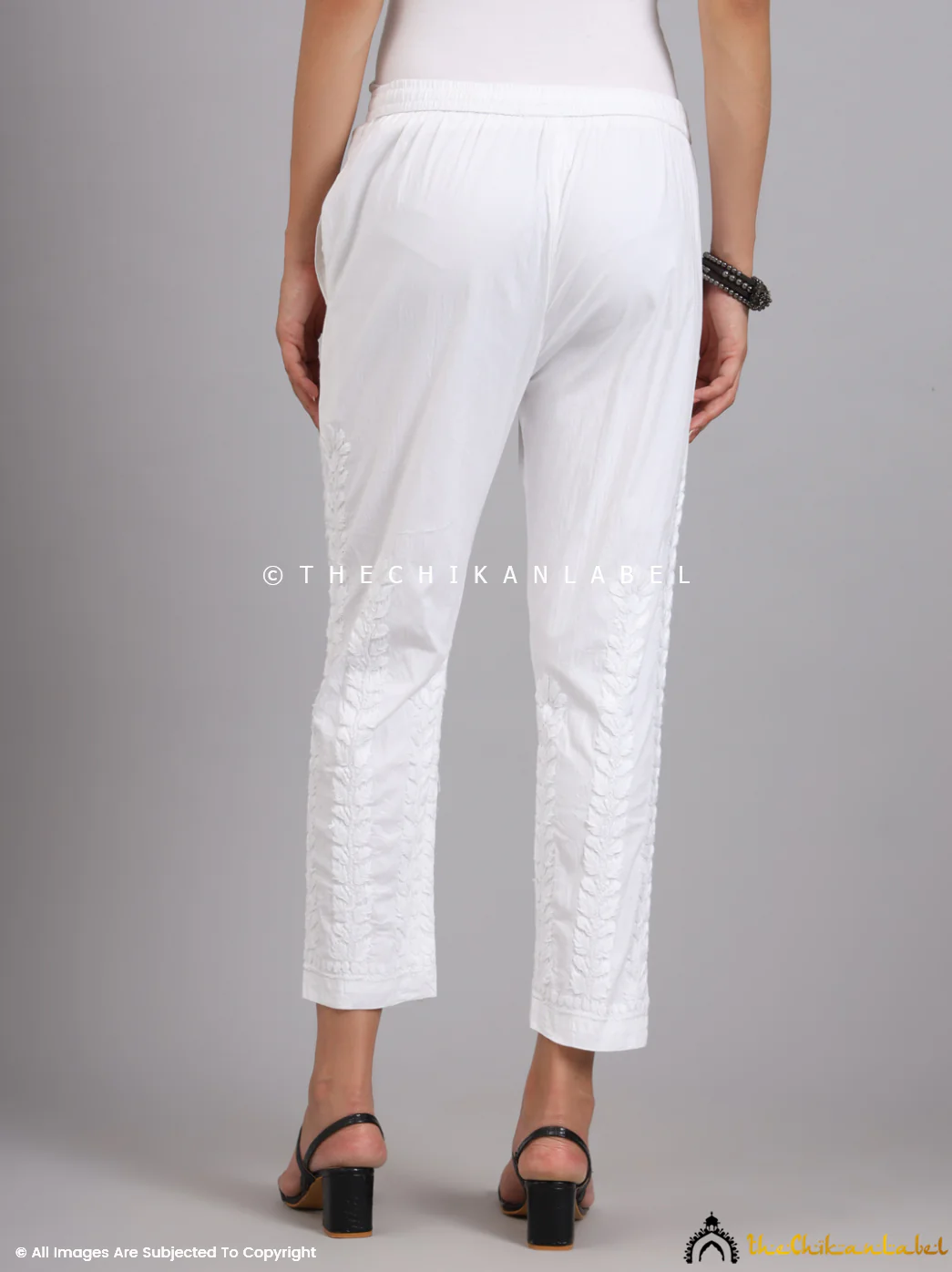 Aarushi Lycra Straight Chikankari Pant - White - Image 4