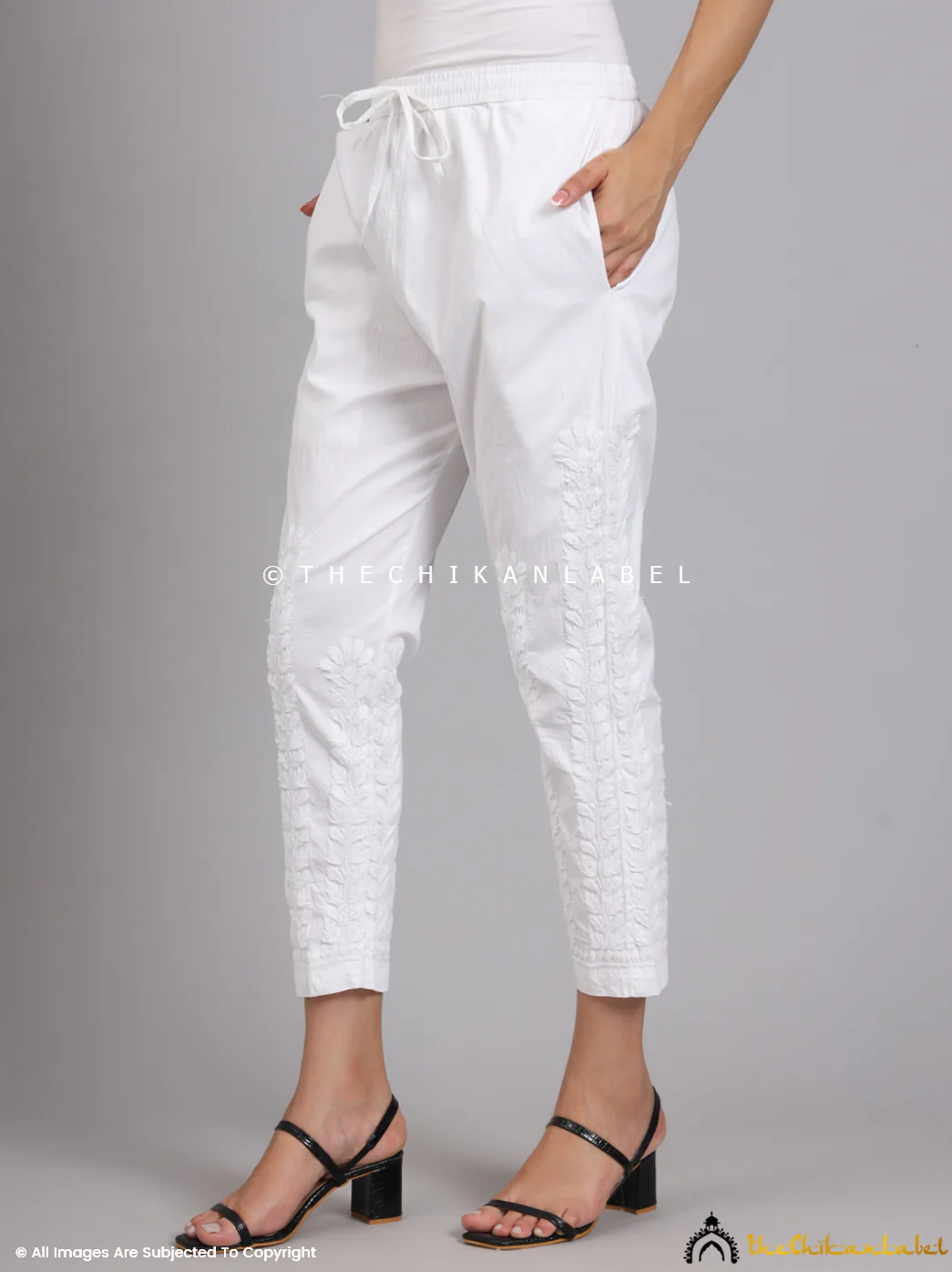 Aarushi Lycra Straight Chikankari Pant - White - Image 5