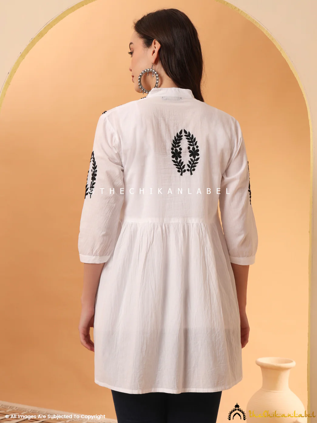 White Adya Cotton A-Line Chikankari Peplum Top - Image 3