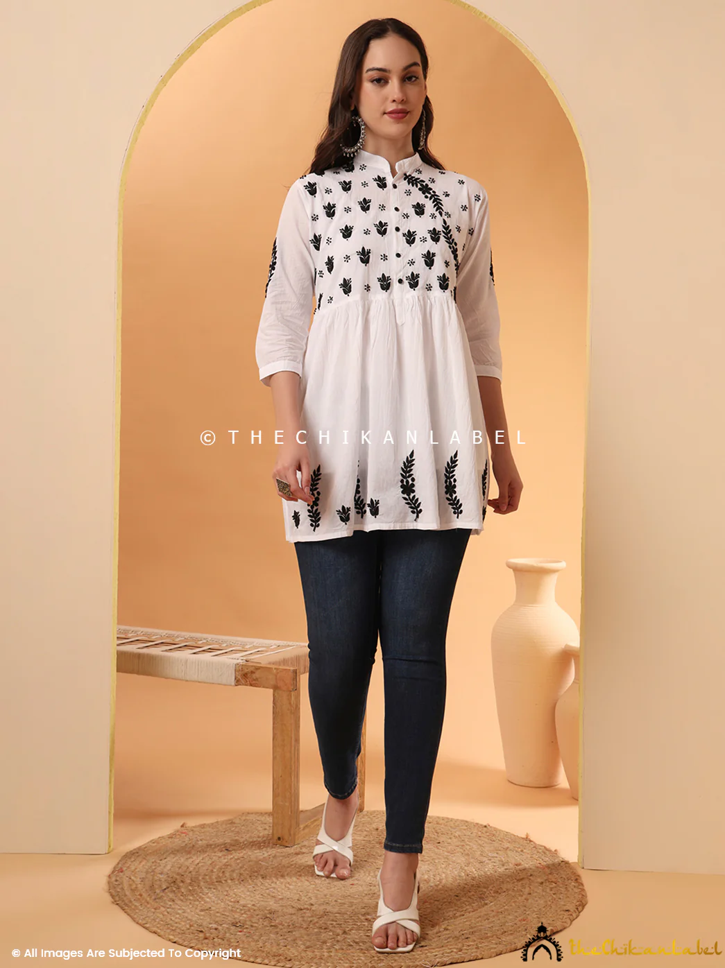 White Adya Cotton A-Line Chikankari Peplum Top - Image 4
