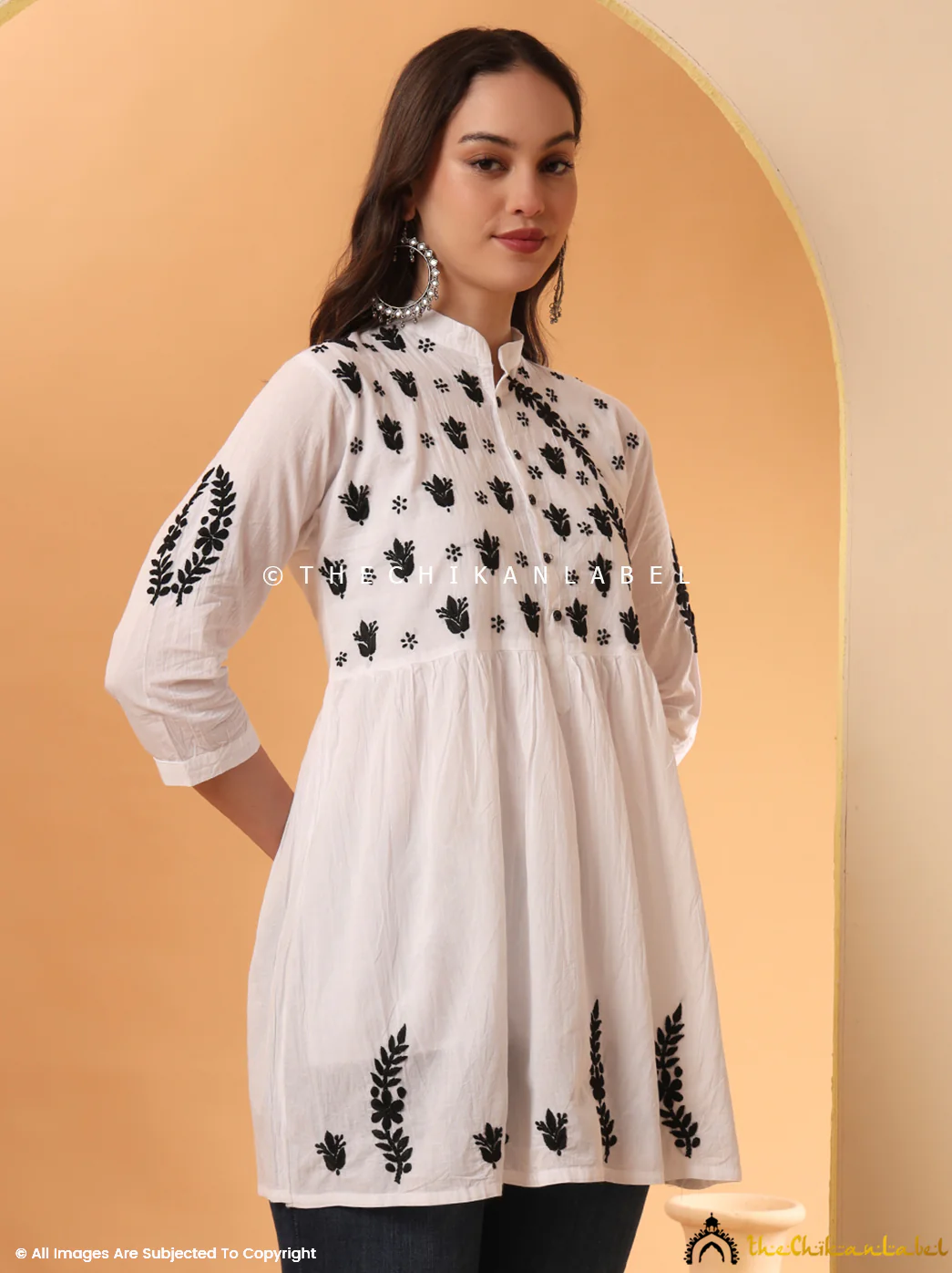 White Adya Cotton A-Line Chikankari Peplum Top - Image 6