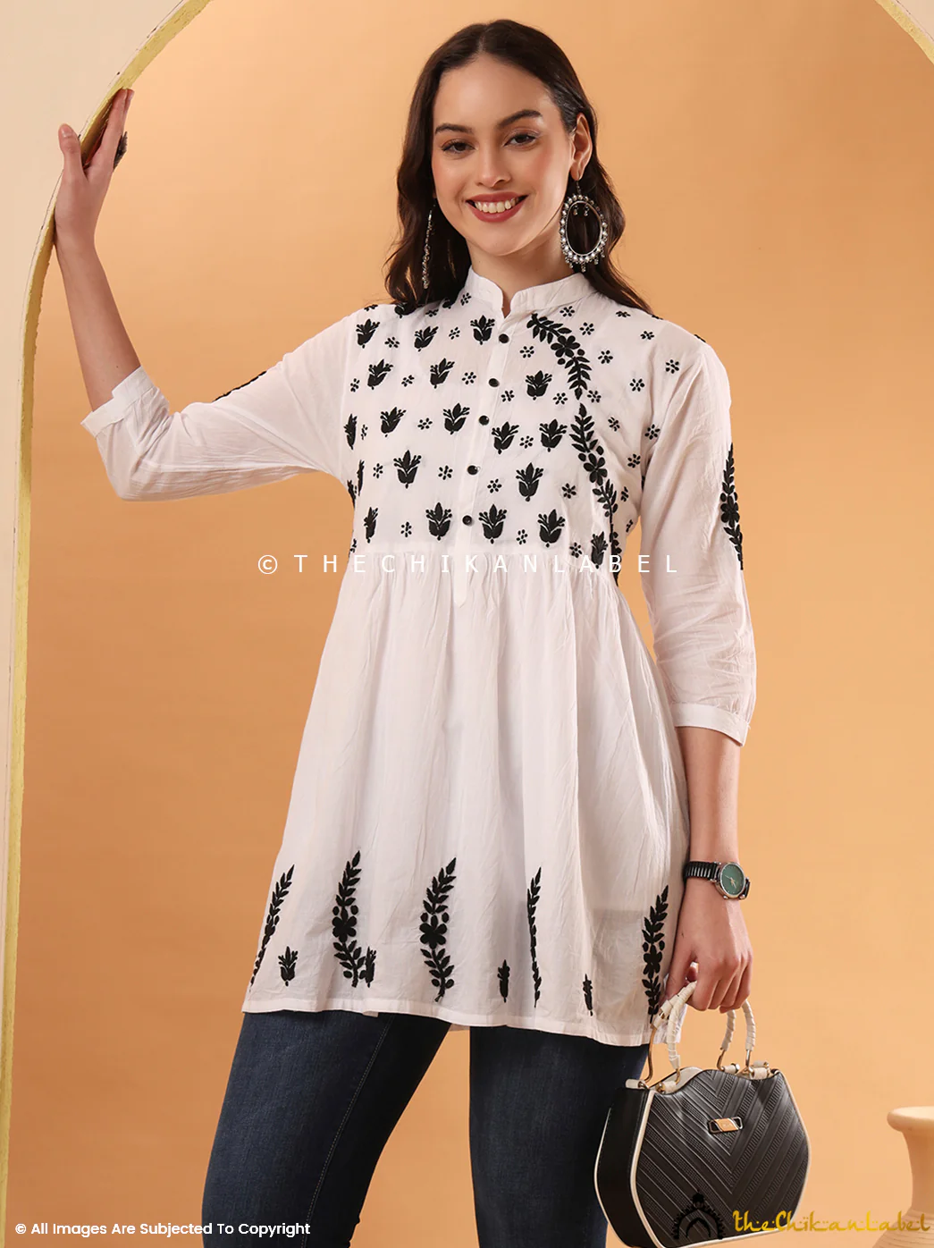 White Adya Cotton A-Line Chikankari Peplum Top - Image 7