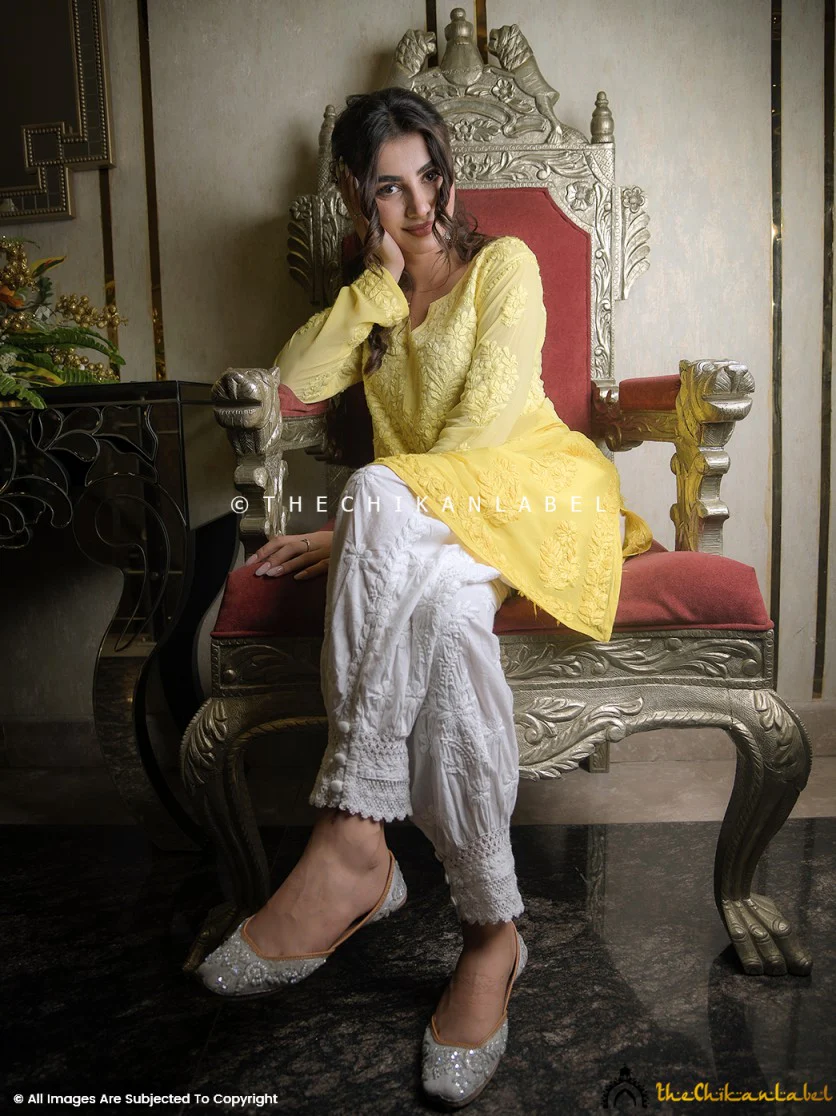 Afghani Cotton Chikankari Pant -  White - Image 3