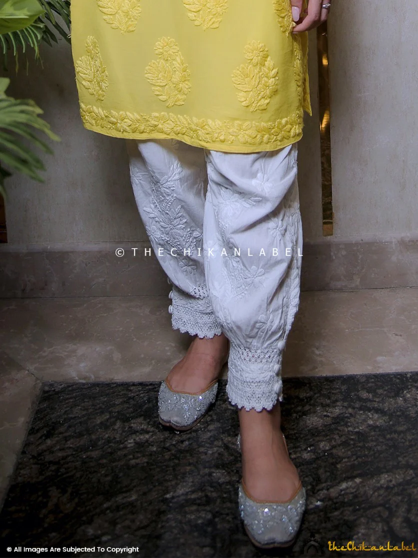 Afghani Cotton Chikankari Pant -  White - Image 4
