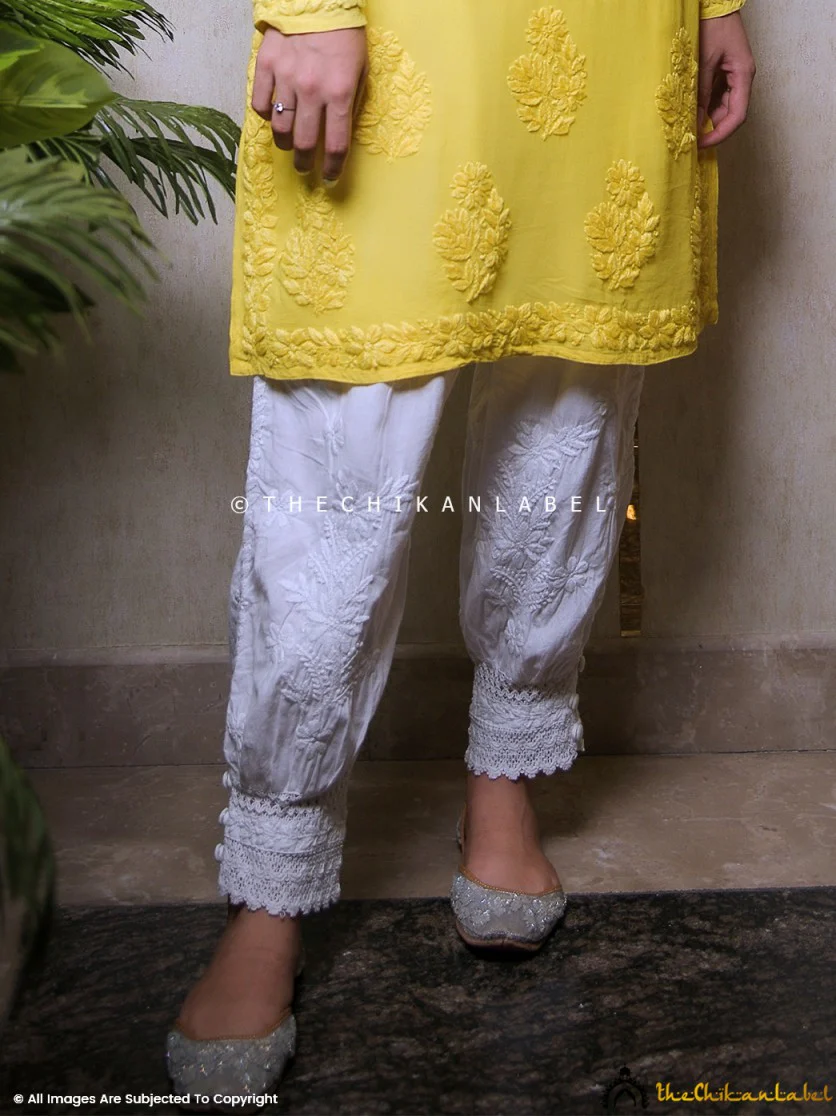 Afghani Cotton Chikankari Pant -  White - Image 5