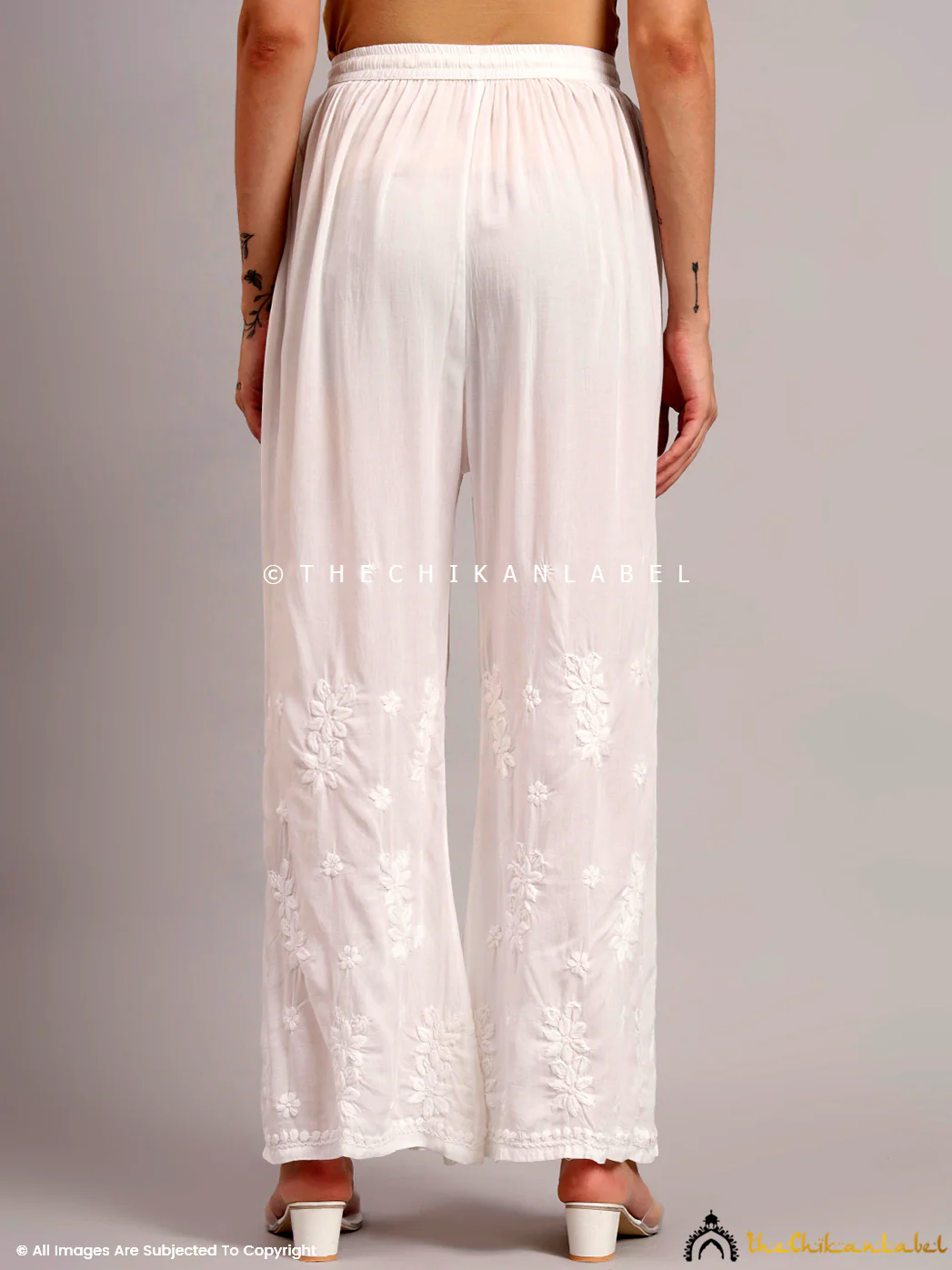 Akhsi Modal Chikankari Straight Palazzo - White - Image 3