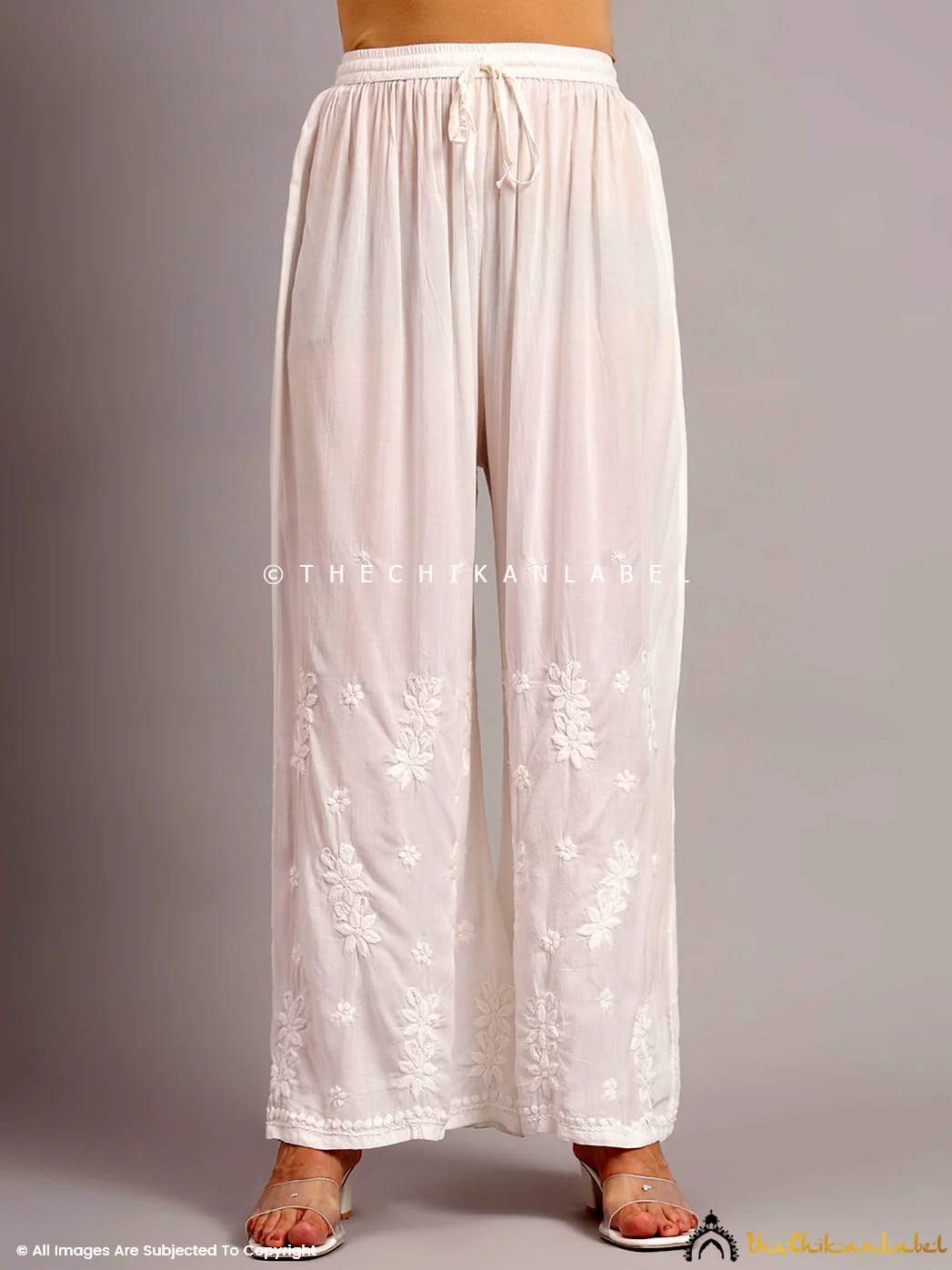 Akhsi Modal Chikankari Straight Palazzo - White - Image 5