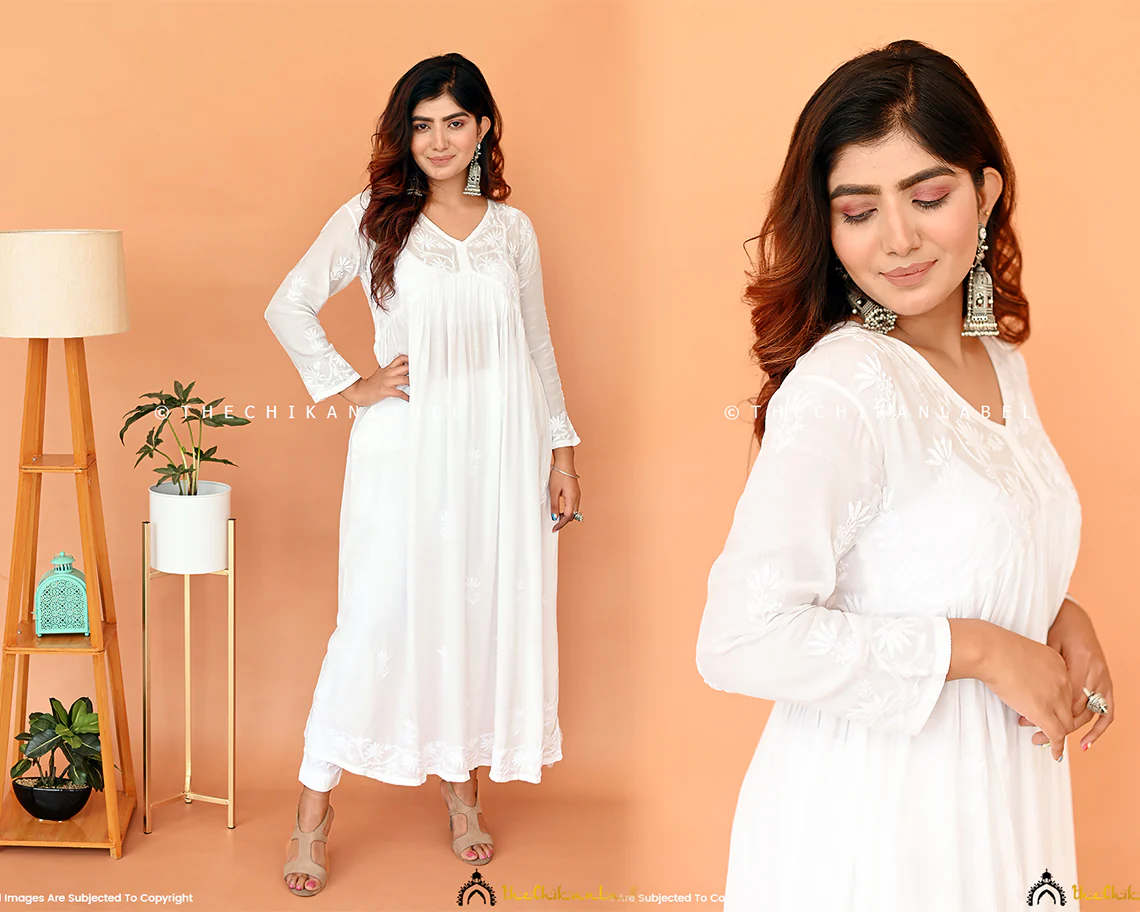 Alia Muslin Chikankari Anarkali - White - Image 6