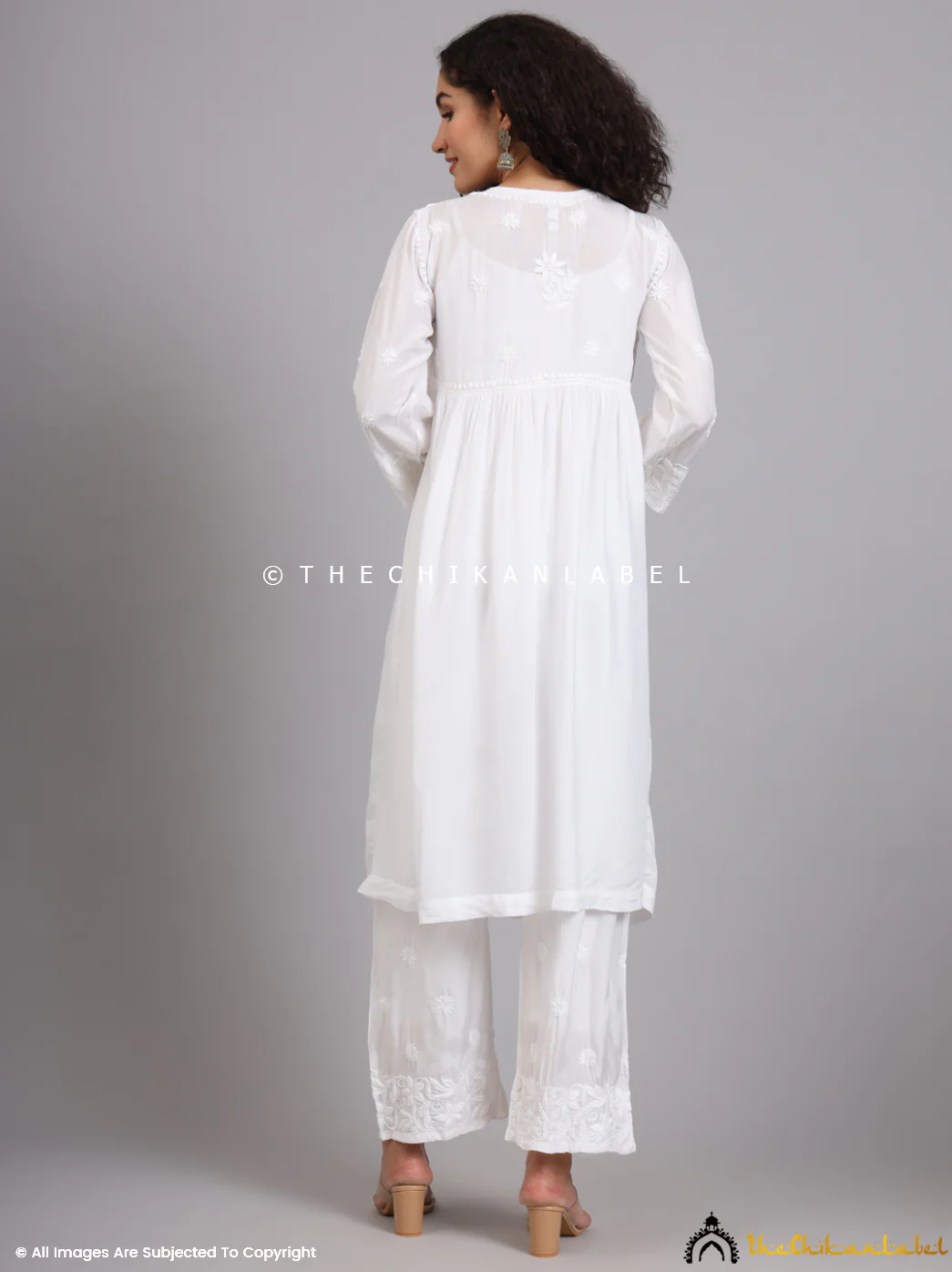 Alia Muslin Chikankari Kurta Set with Dupatta - White - Image 10