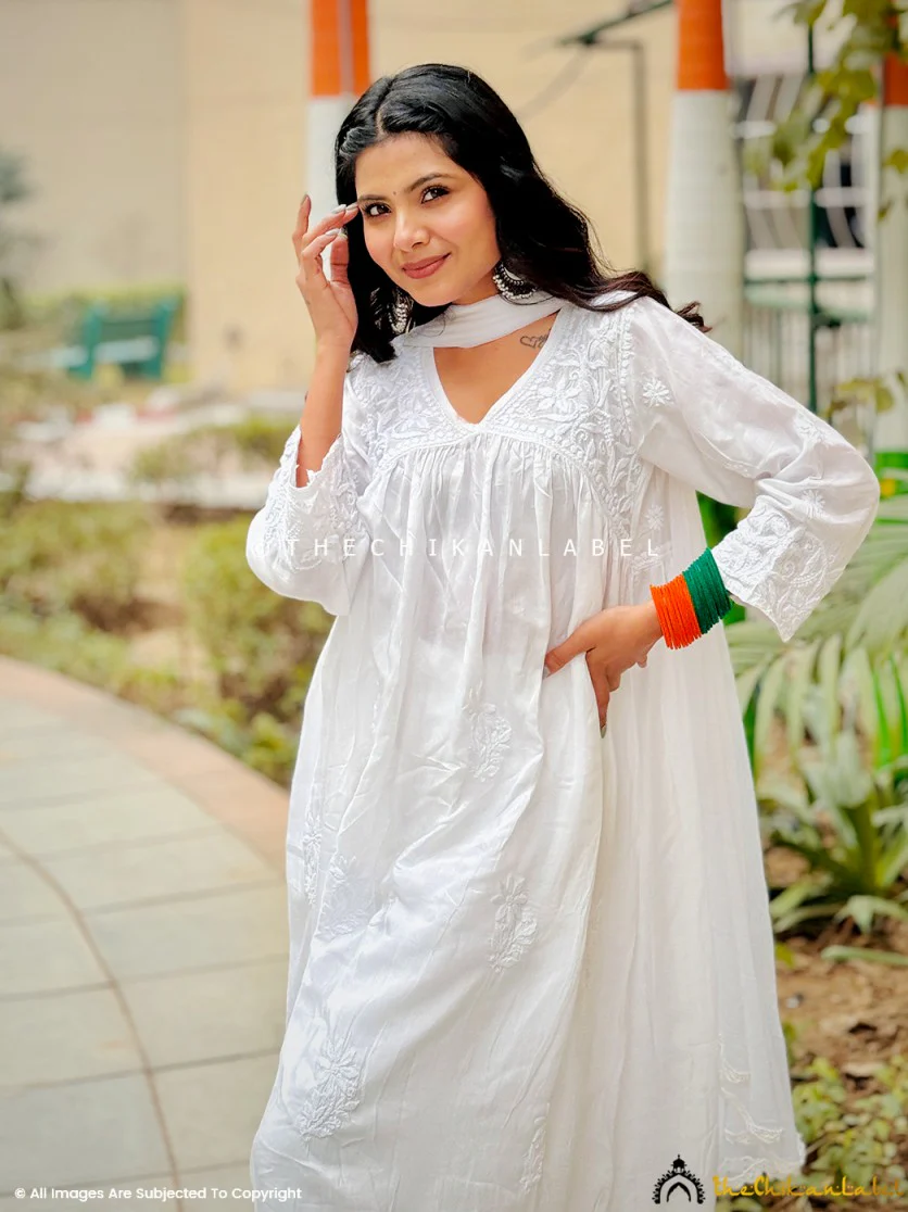 Alia Muslin Chikankari Kurta Set with Dupatta - White - Image 13