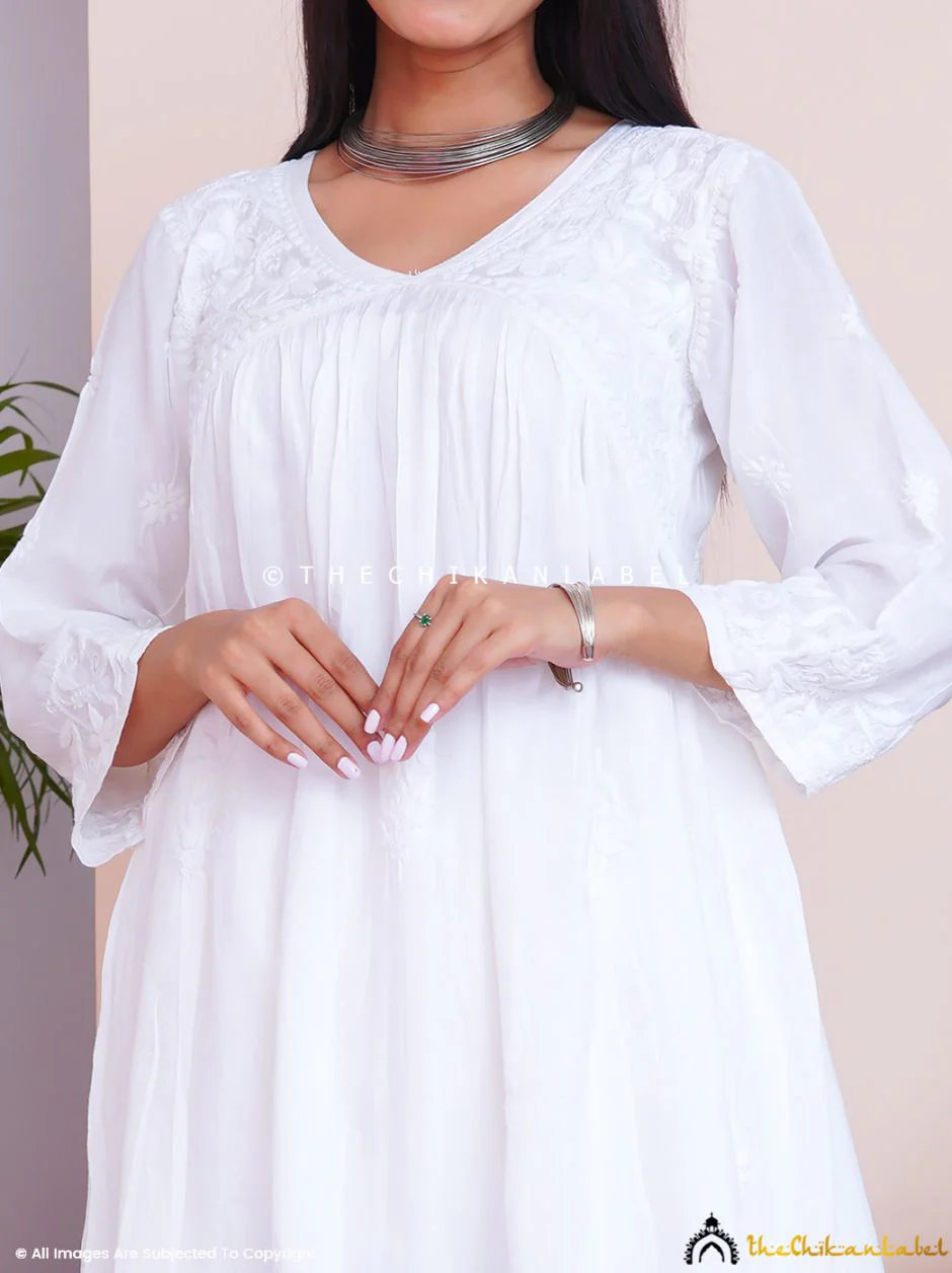 Alia Muslin Chikankari Kurta Set with Dupatta - White - Image 15