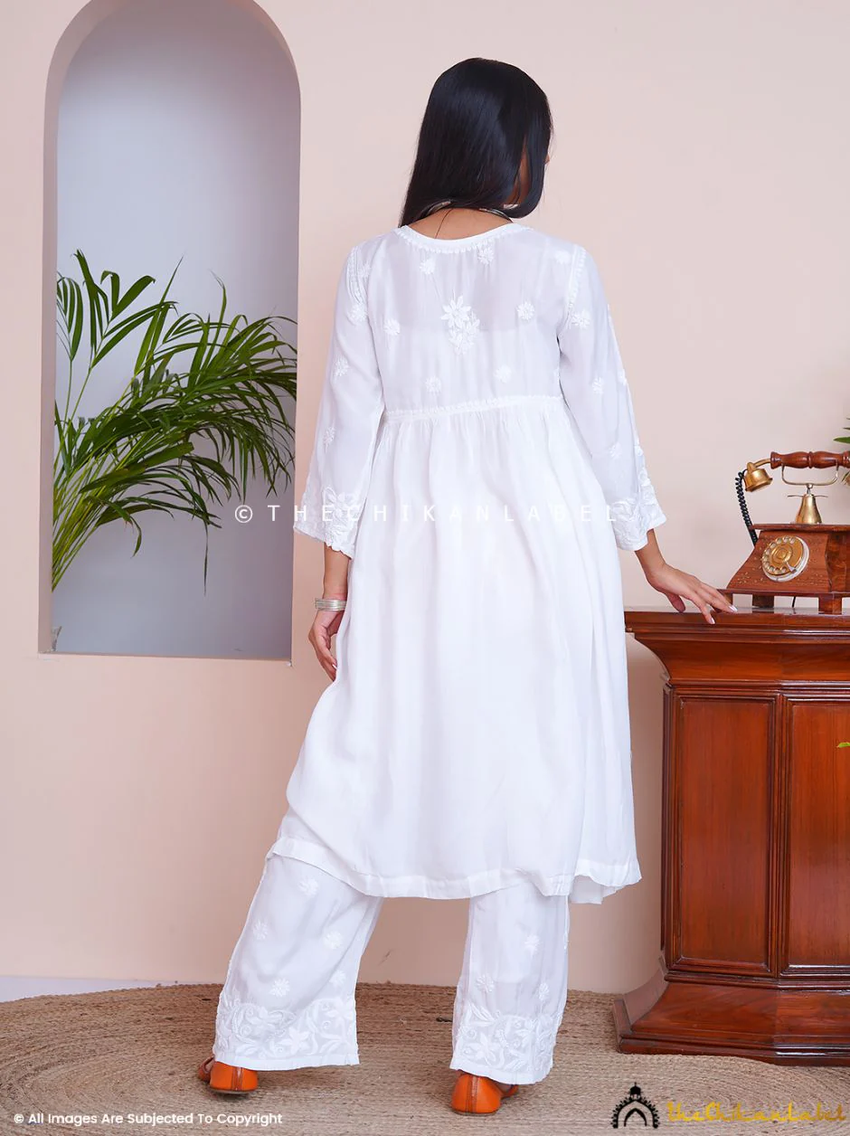 Alia Muslin Chikankari Kurta Set with Dupatta - White - Image 16