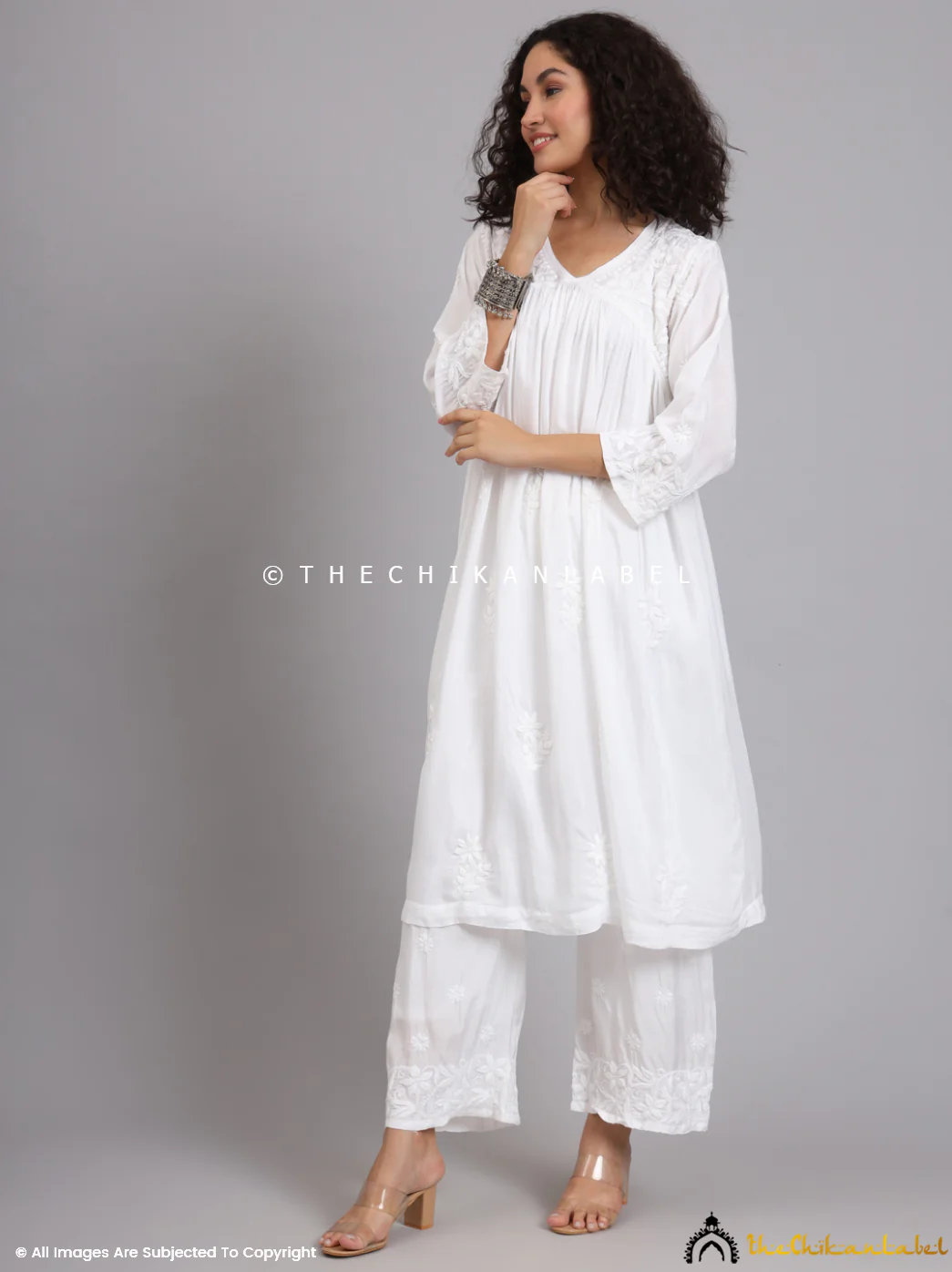 Alia Muslin Chikankari Kurta Set with Dupatta - White - Image 18