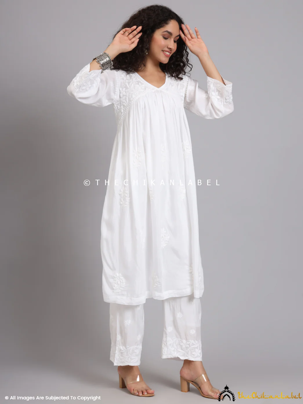 Alia Muslin Chikankari Kurta Set with Dupatta - White - Image 19