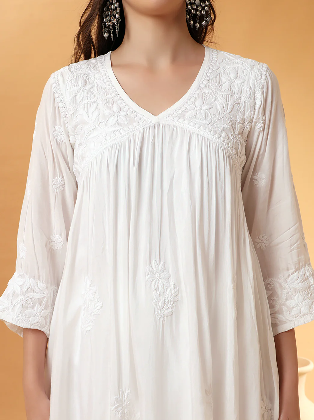 Alia Muslin Chikankari Kurta Set with Dupatta - White - Image 2