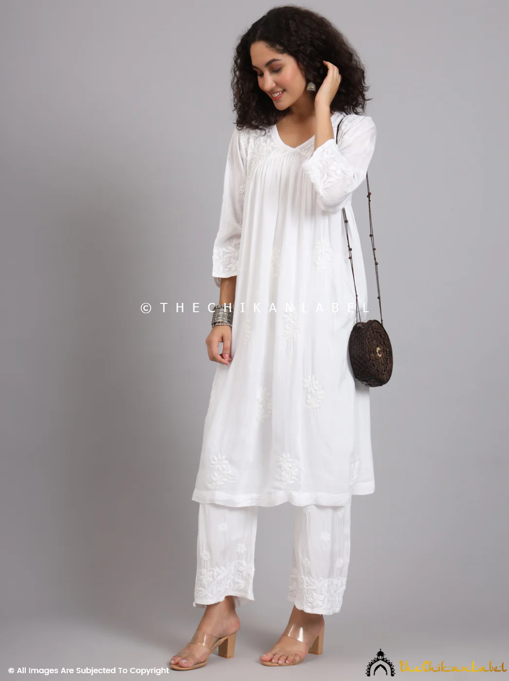 Alia Muslin Chikankari Kurta Set with Dupatta - White - Image 20