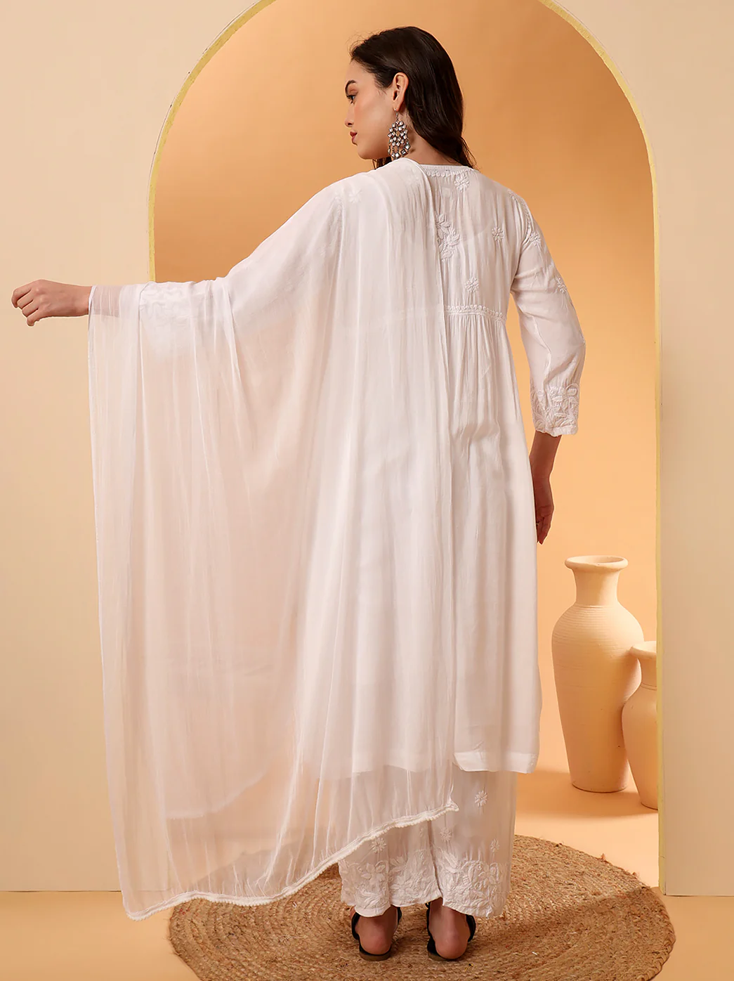 Alia Muslin Chikankari Kurta Set with Dupatta - White - Image 5