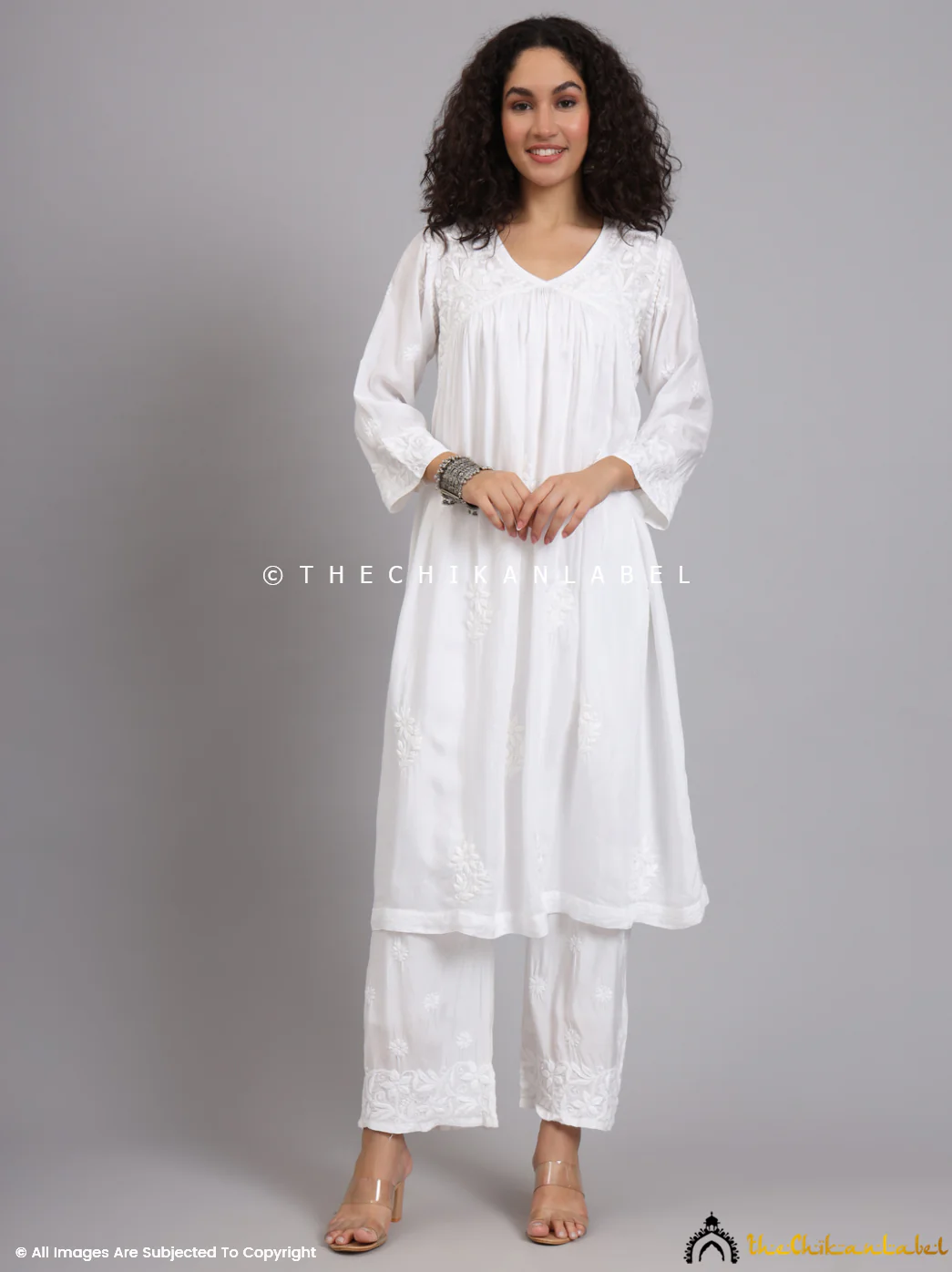 Alia Muslin Chikankari Kurta Set with Dupatta - White - Image 8