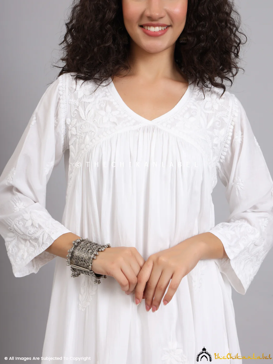 Alia Muslin Chikankari Kurta Set with Dupatta - White - Image 9