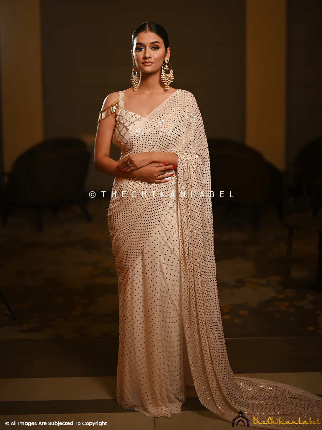 White All Over Mukaish Jaal Saree - Image 3