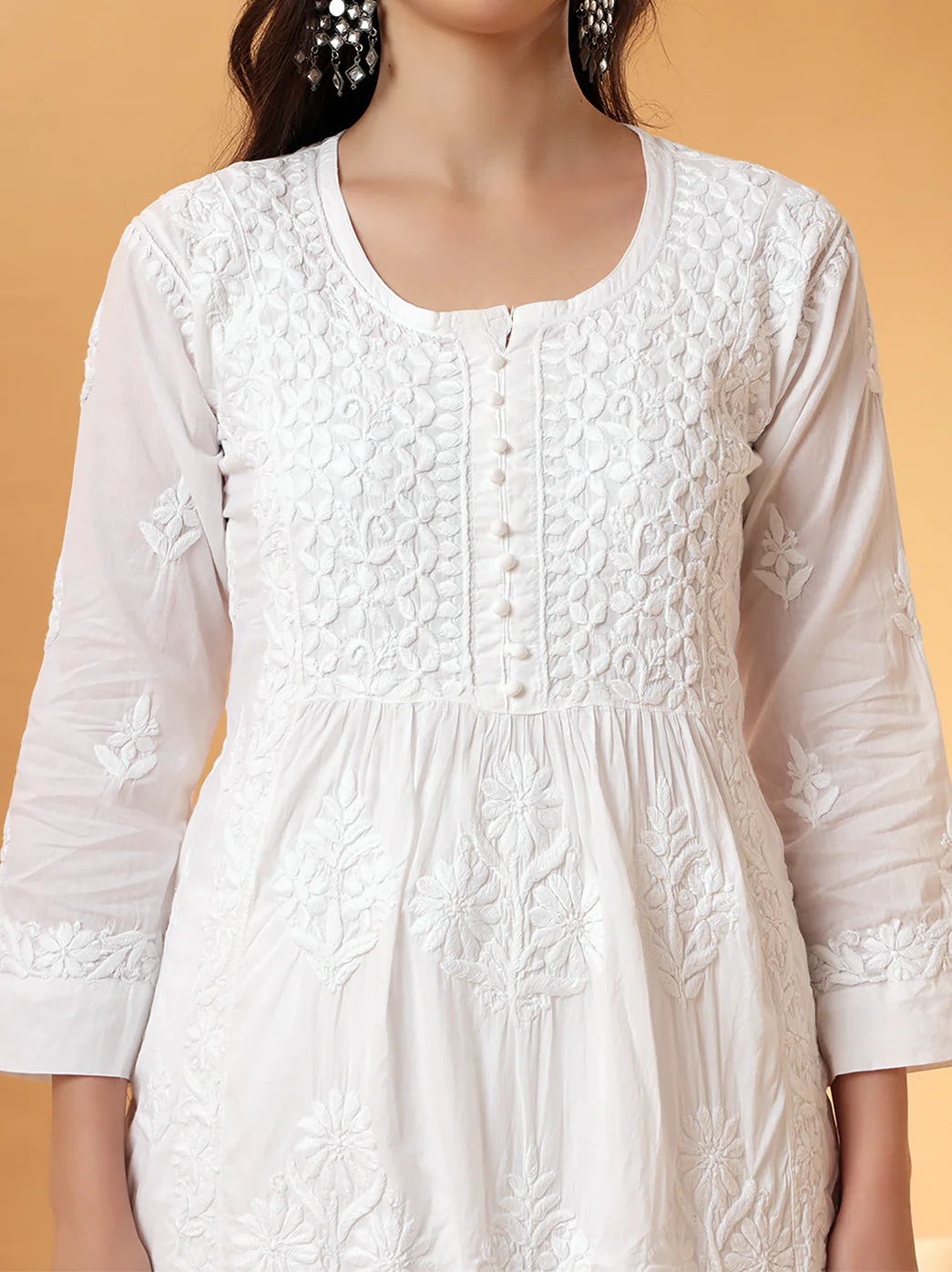 Amulya Cotton Nyra Style Kurti - White - Image 2