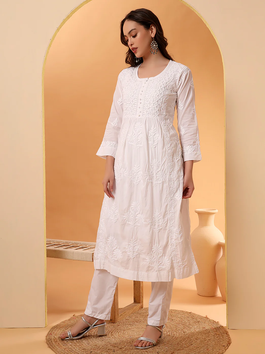 Amulya Cotton Nyra Style Kurti - White - Image 4