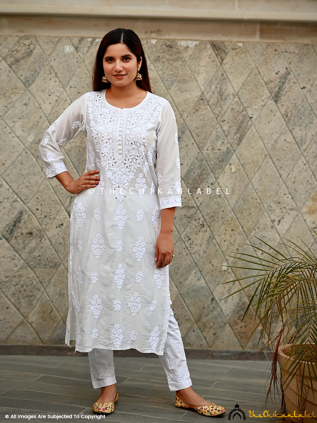 Aniya Chanderi Chikankari Straight Kurti - White - Image 5