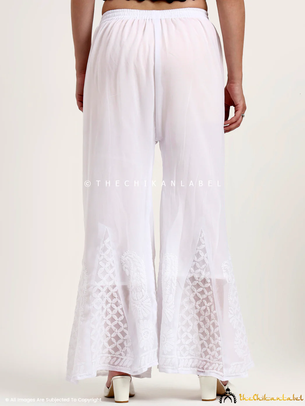 White Areeba Georgette Chikankari Sharara - Image 4