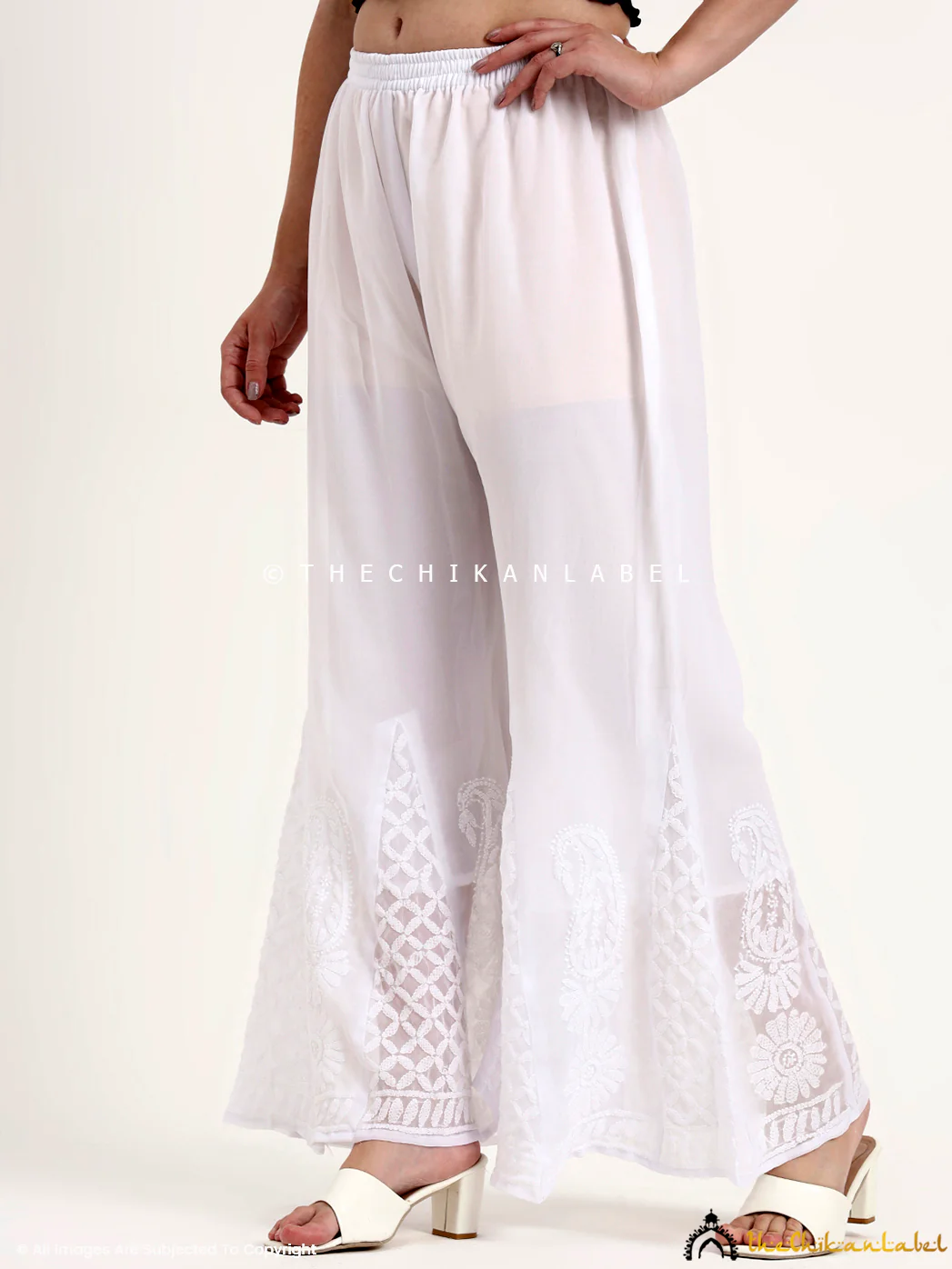 White Areeba Georgette Chikankari Sharara - Image 6