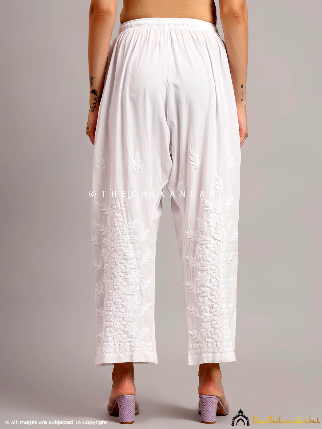 Asti Rayon Chikankari Straight Palazzo - White - Image 3