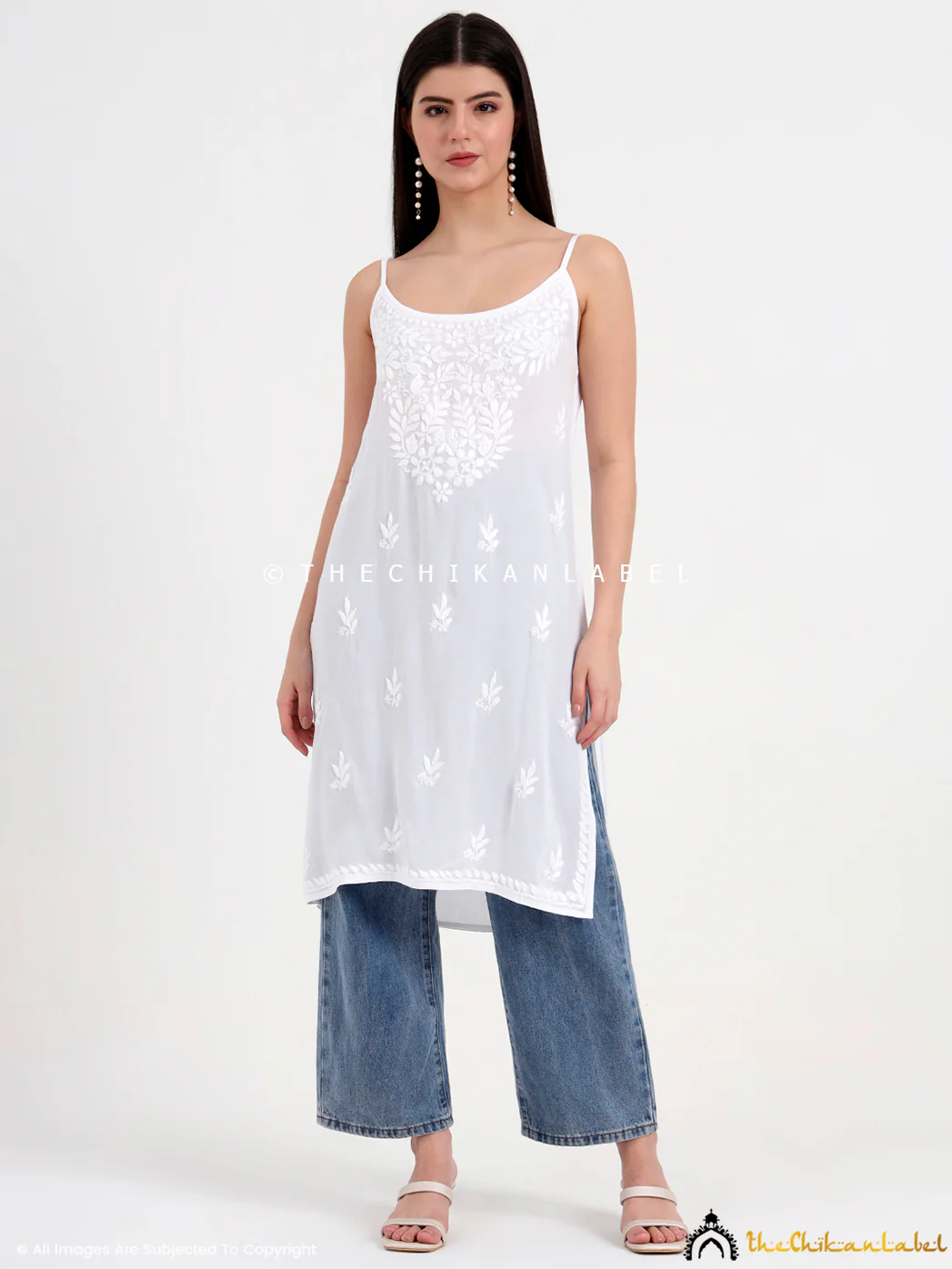 Avleen Modal Chikankari Strappy Short Kurta - White - Image 2