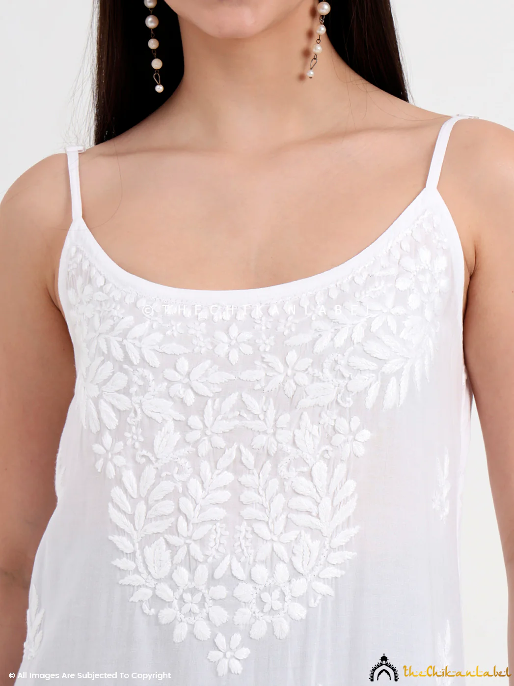 Avleen Modal Chikankari Strappy Short Kurta - White - Image 3