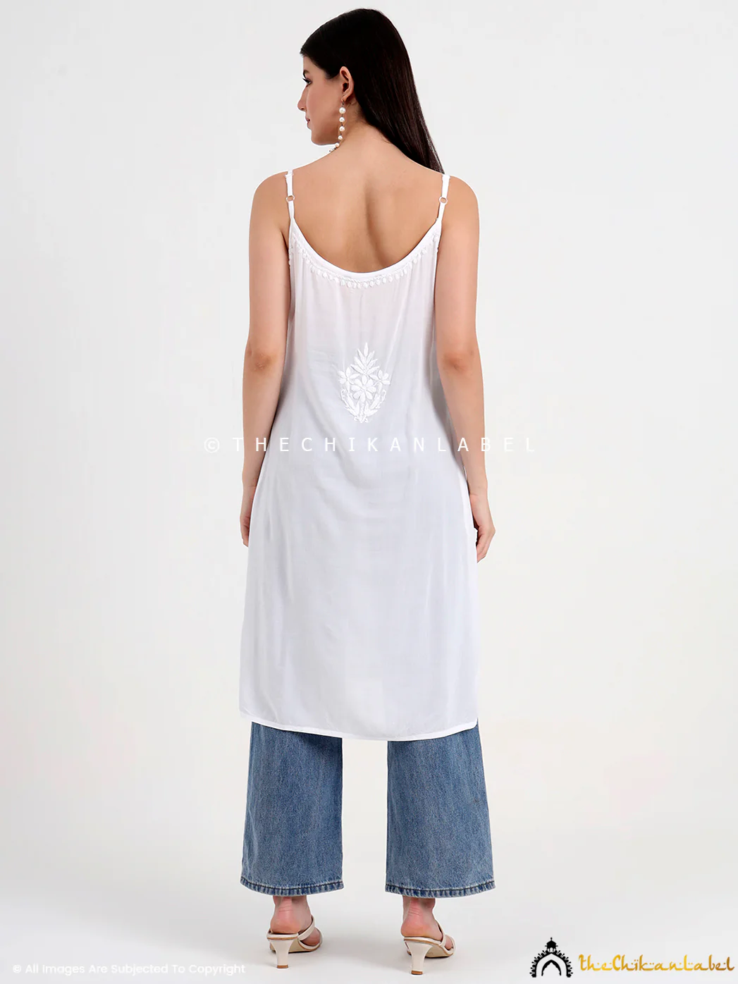 Avleen Modal Chikankari Strappy Short Kurta - White - Image 4