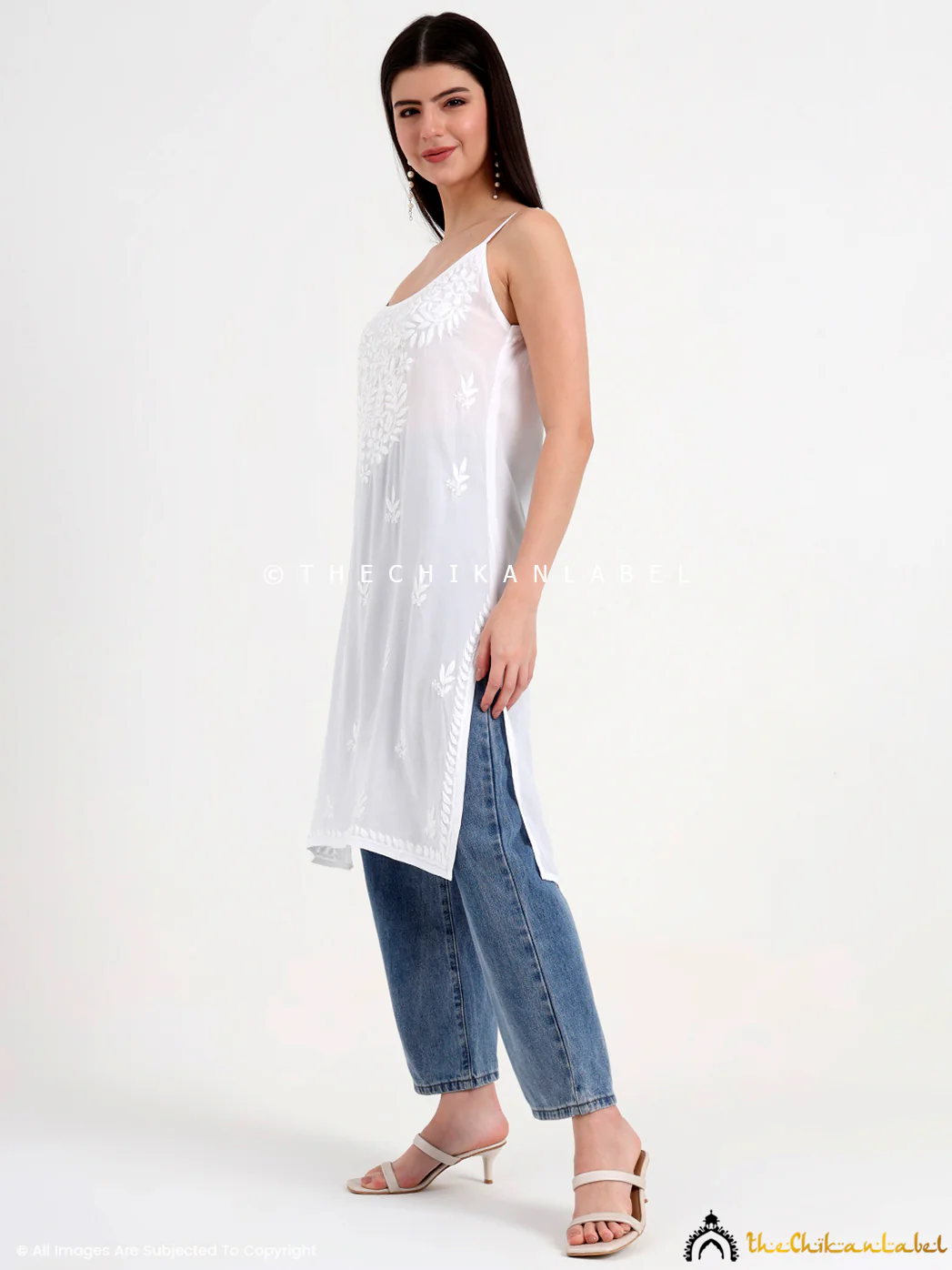 Avleen Modal Chikankari Strappy Short Kurta - White - Image 5
