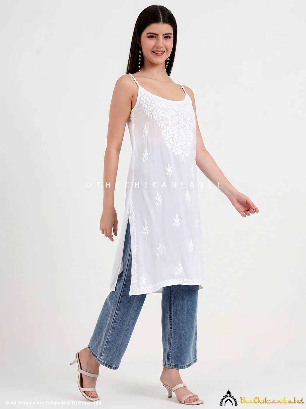 Avleen Modal Chikankari Strappy Short Kurta - White - Image 6
