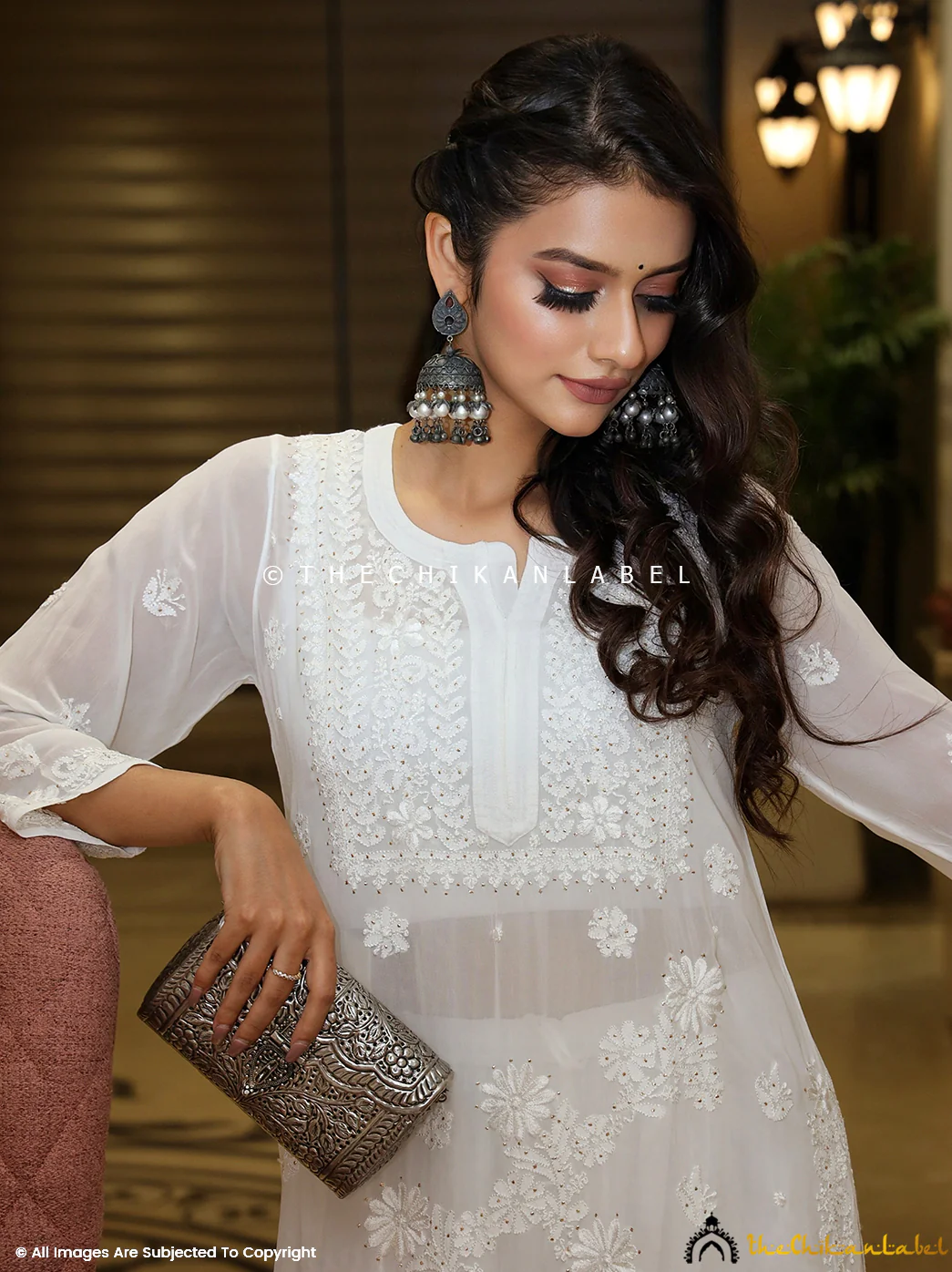 Avni Viscose Chikankari Straight Kurti-White - Image 2