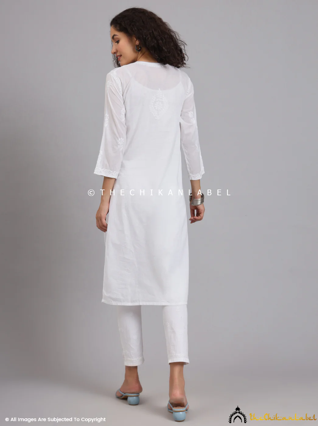 White Barkha Cotton Chikankari Straight Kurti - Image 10