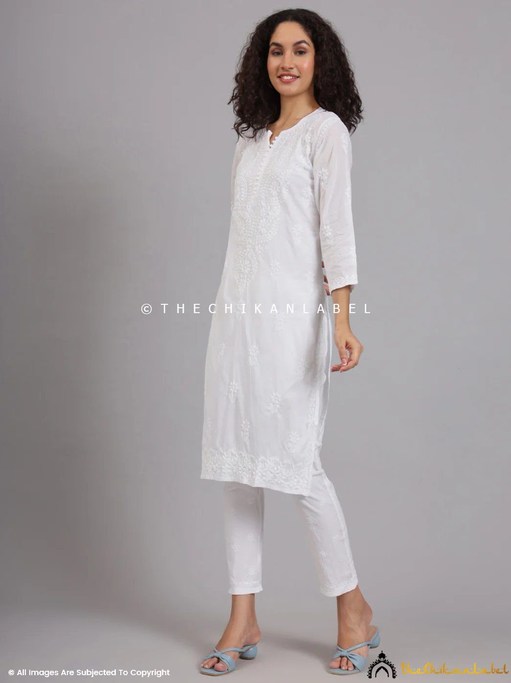 White Barkha Cotton Chikankari Straight Kurti - Image 11