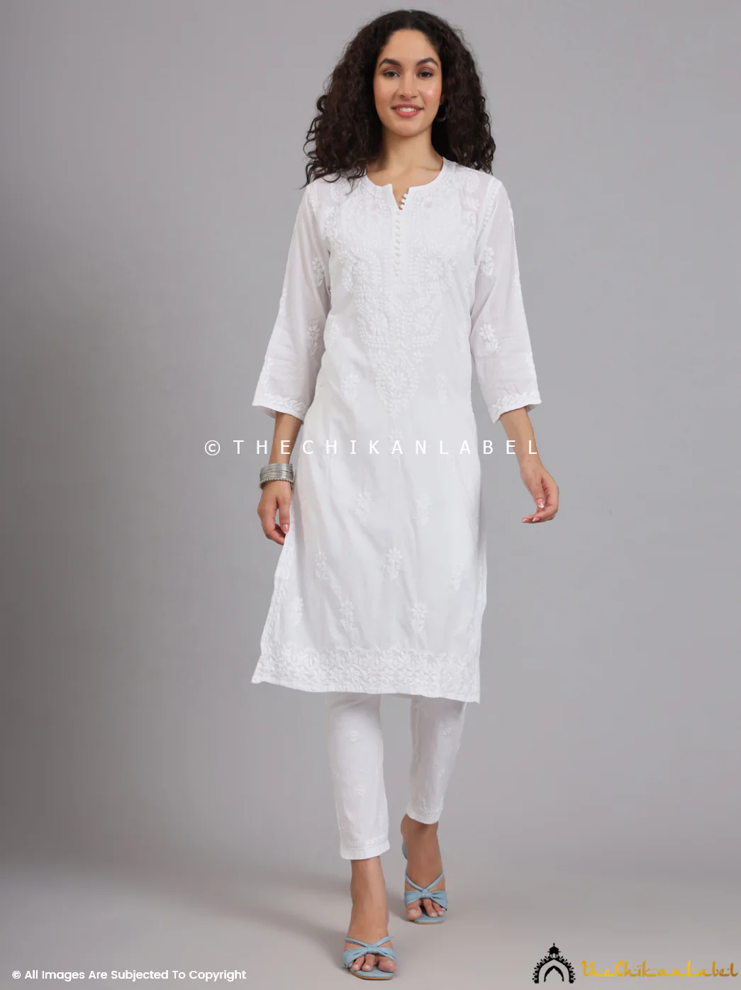 White Barkha Cotton Chikankari Straight Kurti - Image 12