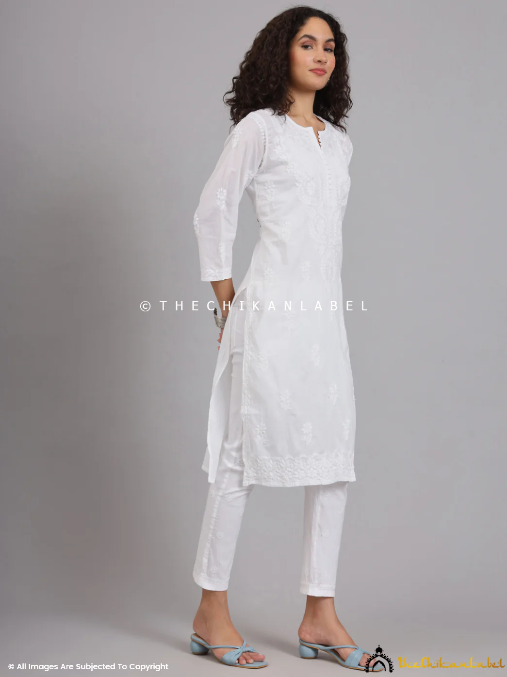 White Barkha Cotton Chikankari Straight Kurti - Image 13