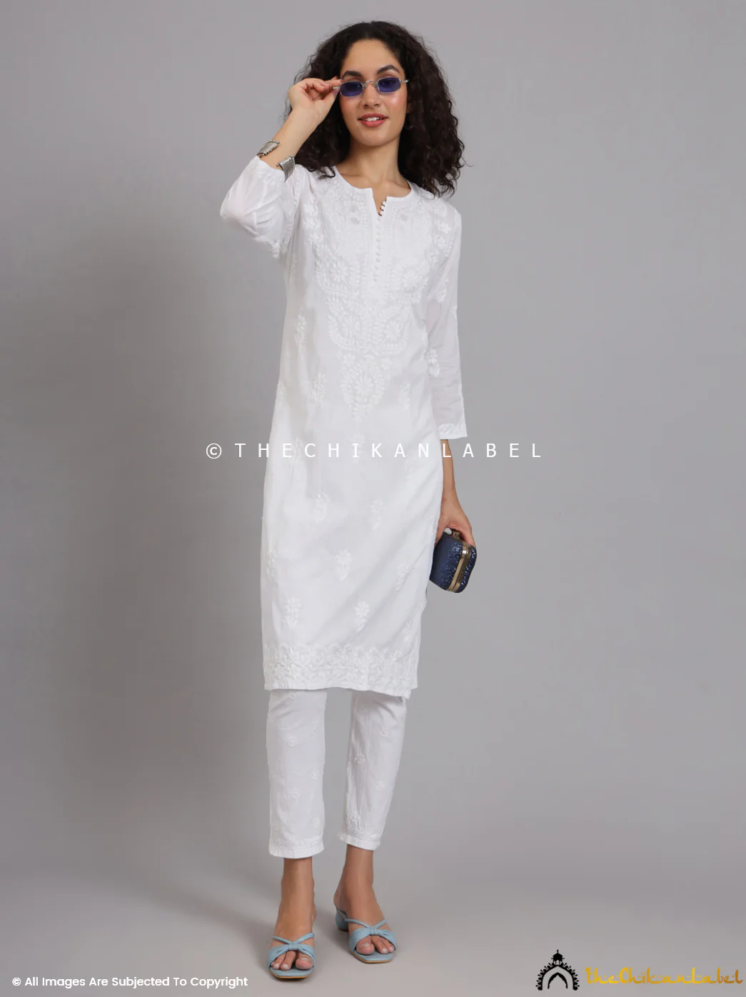White Barkha Cotton Chikankari Straight Kurti - Image 14