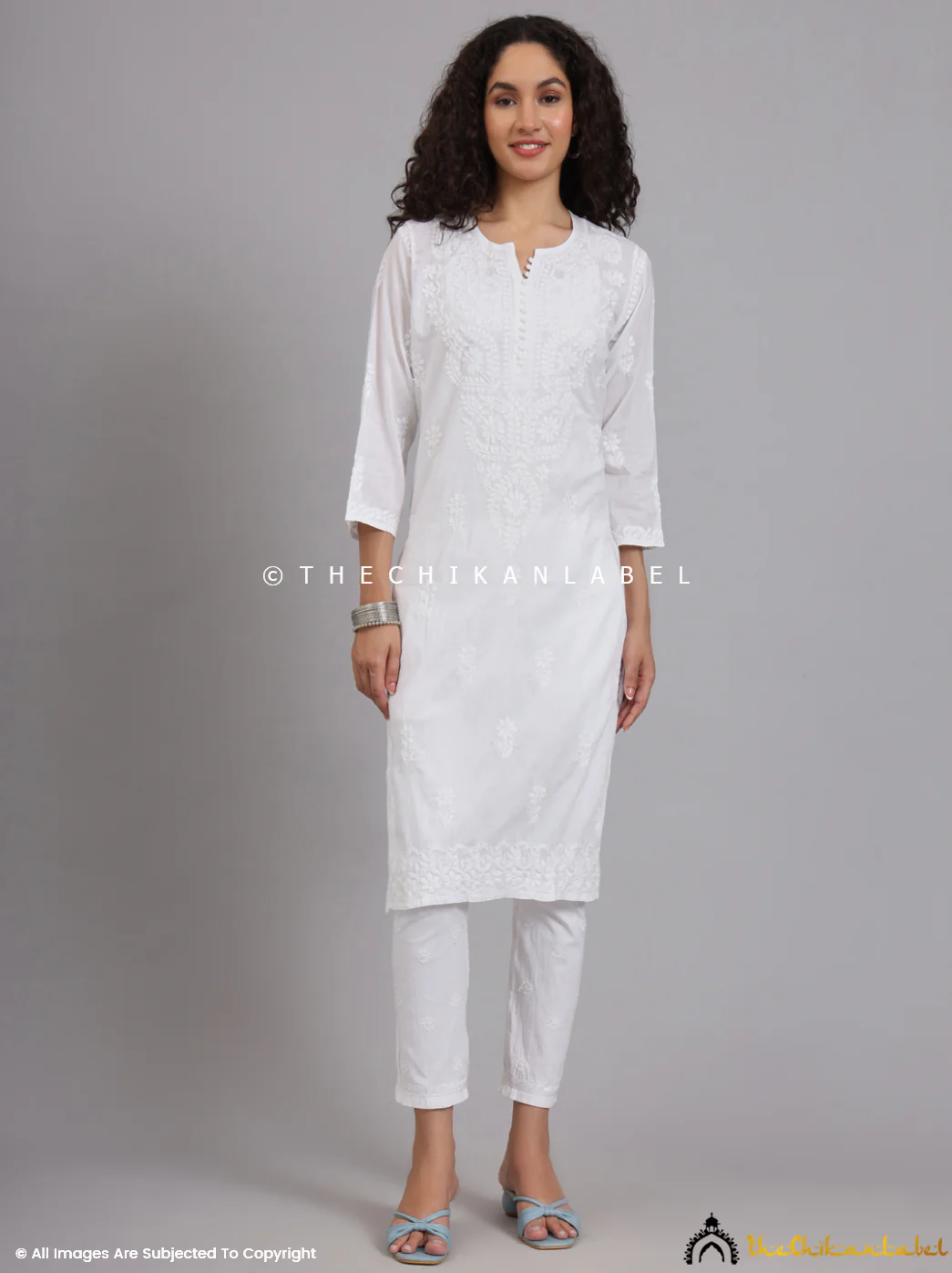 White Barkha Cotton Chikankari Straight Kurti - Image 8
