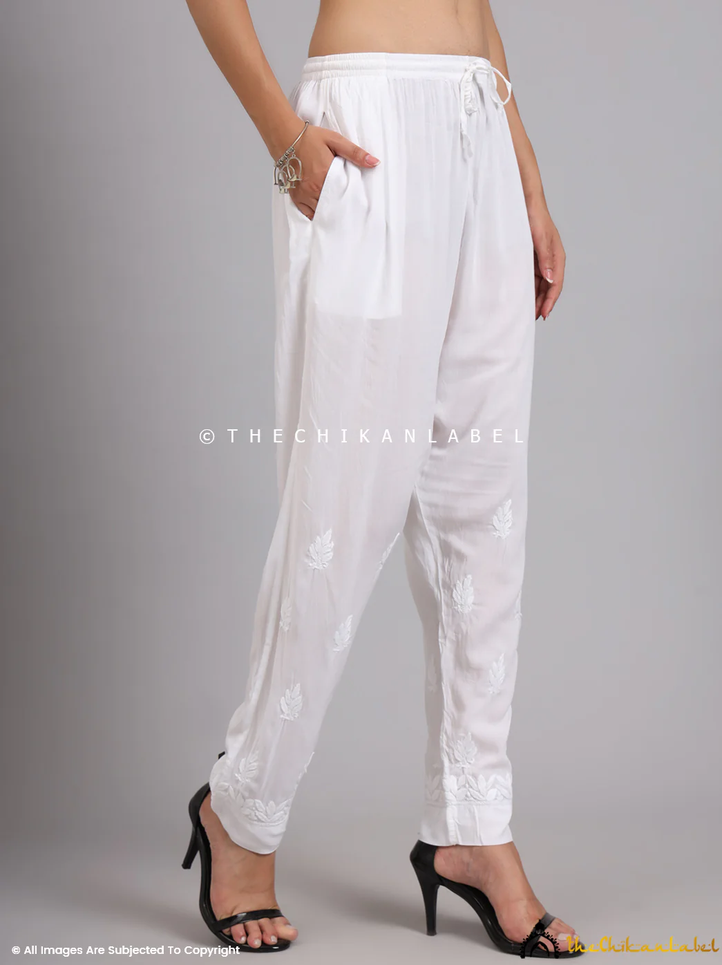 Charvi Modal Chikankari Pant - White - Image 3