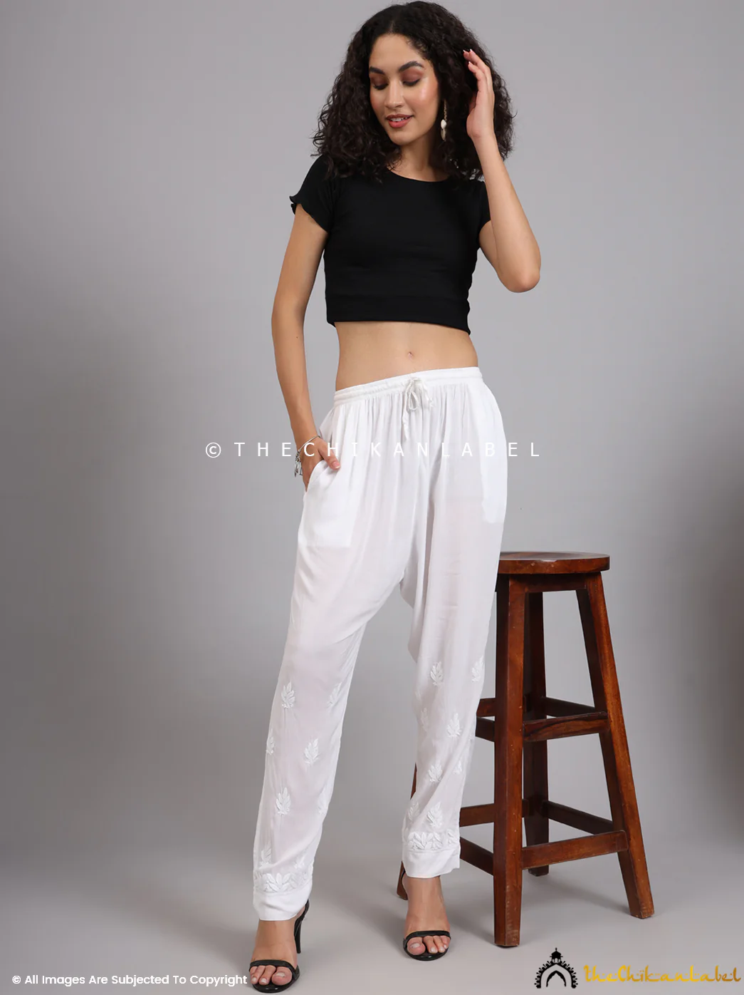 Charvi Modal Chikankari Pant - White - Image 6