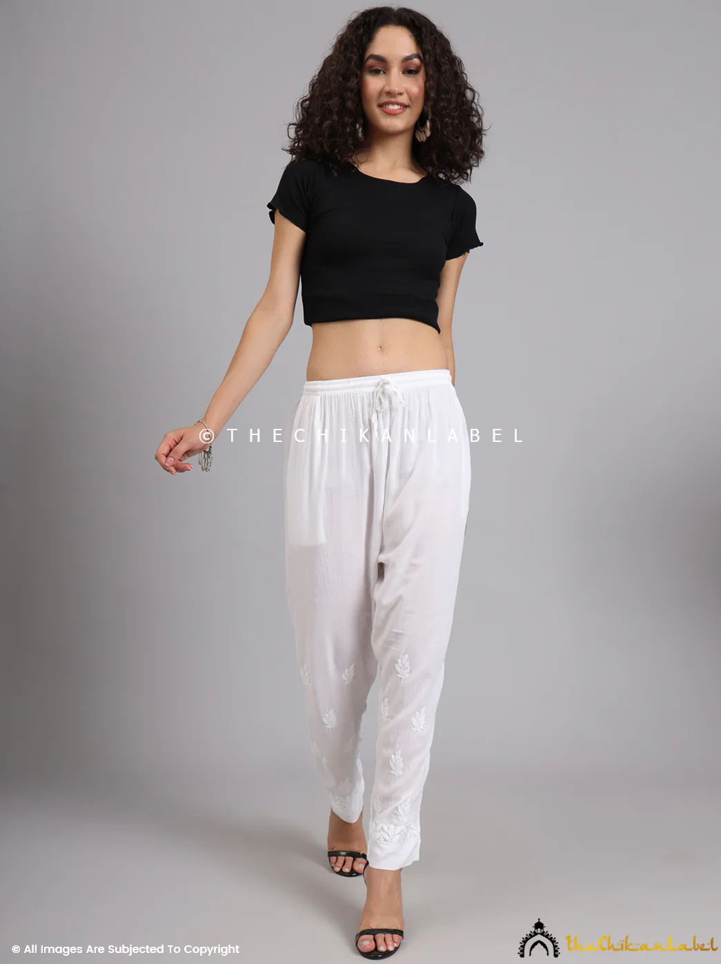 Charvi Modal Chikankari Pant - White - Image 7